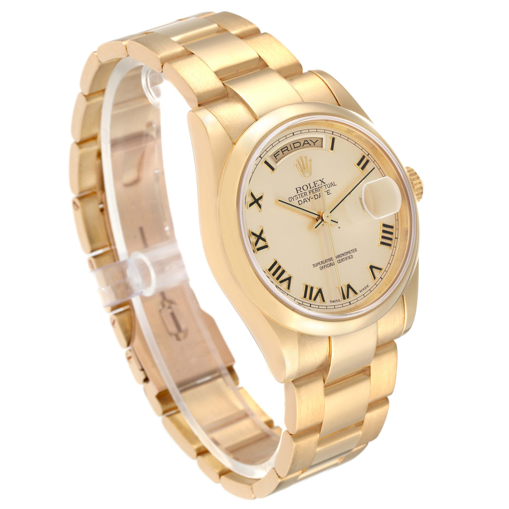 Rolex President Yellow Gold Champagne Roman Dial Mens Watch 118208 Box Papers