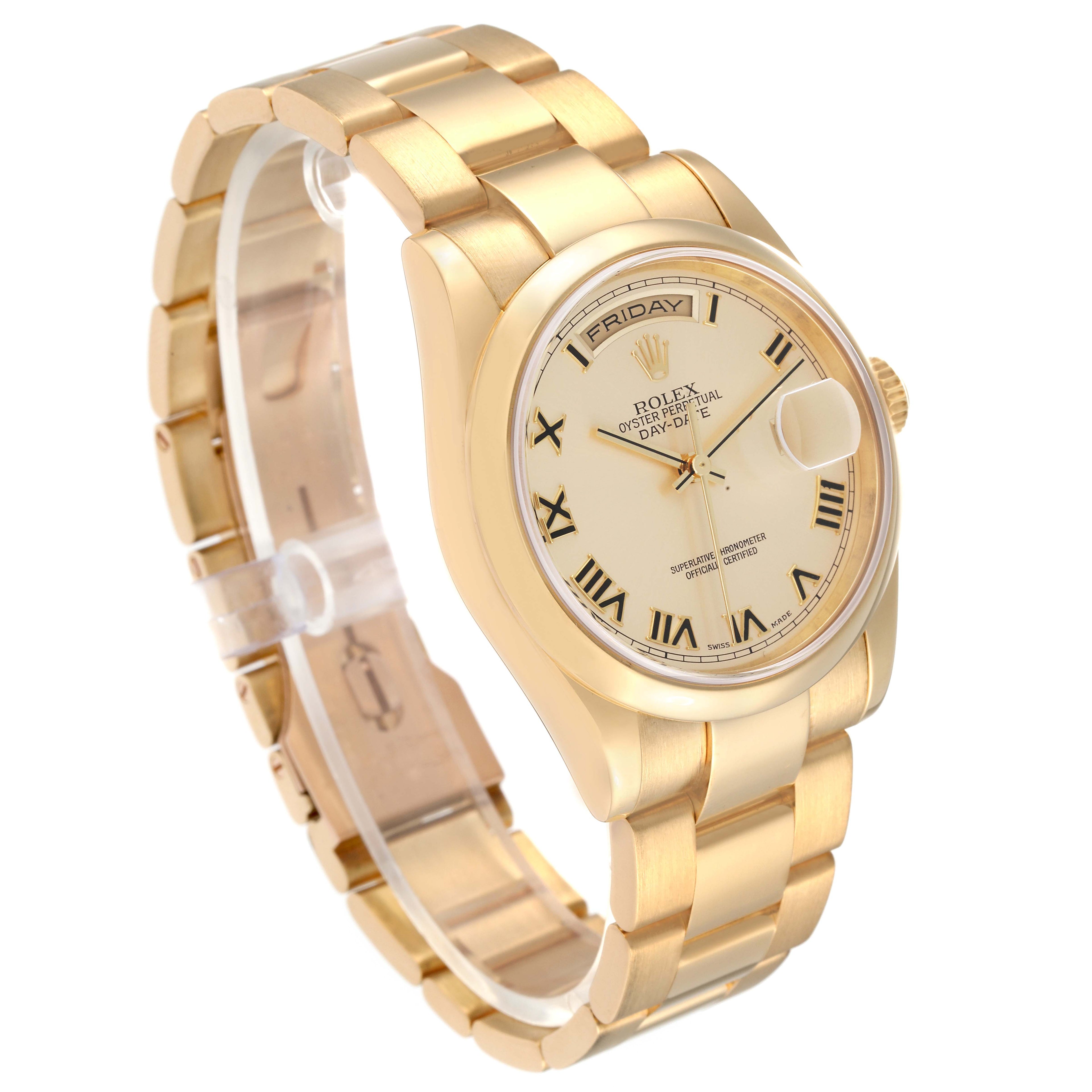 Rolex President Yellow Gold Champagne Roman Dial Mens Watch 118208 Box Papers