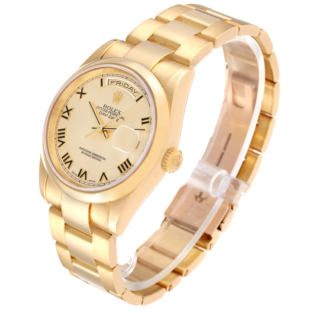 Rolex President Yellow Gold Champagne Roman Dial Mens Watch 118208 Box Papers