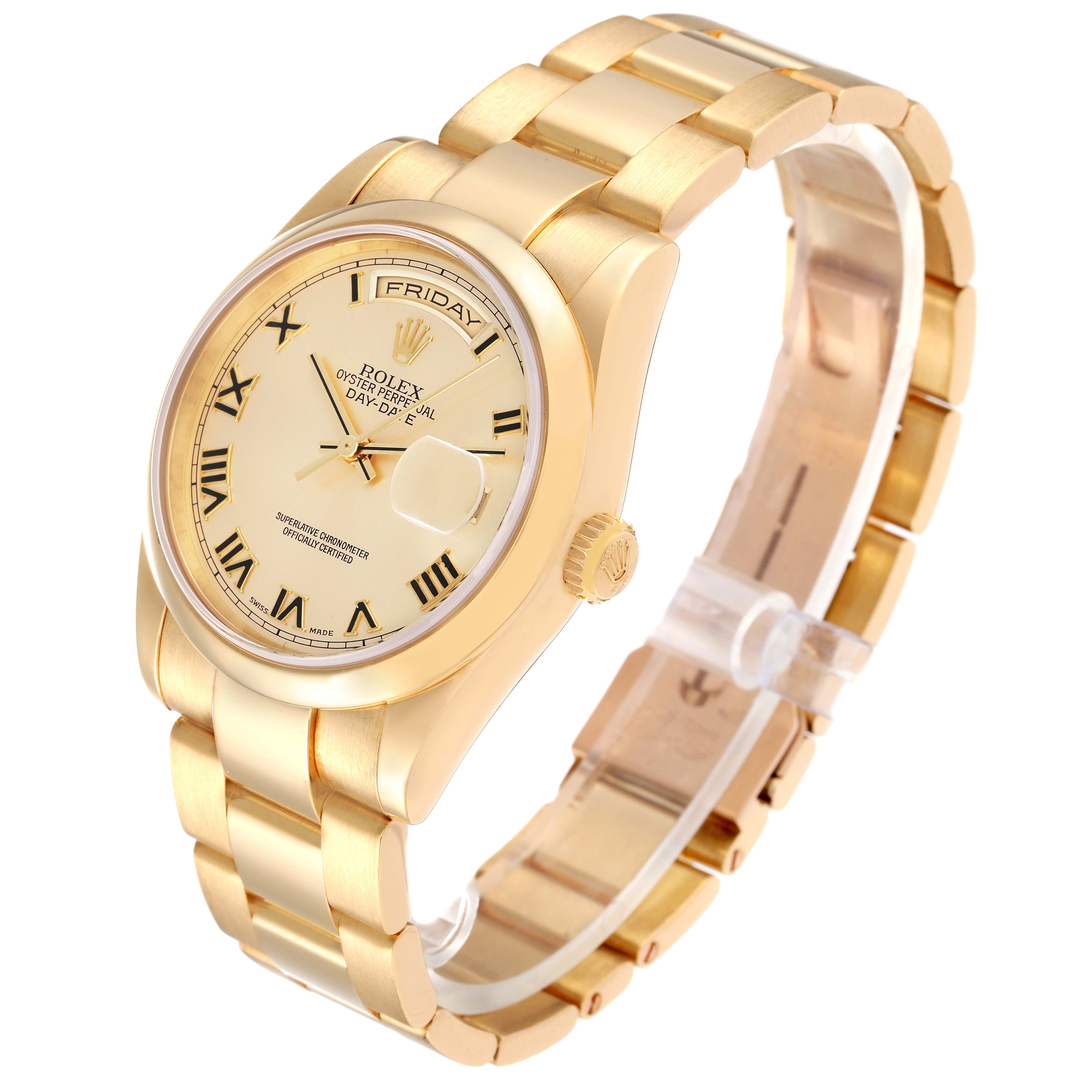 Rolex President Yellow Gold Champagne Roman Dial Mens Watch 118208 Box Papers
