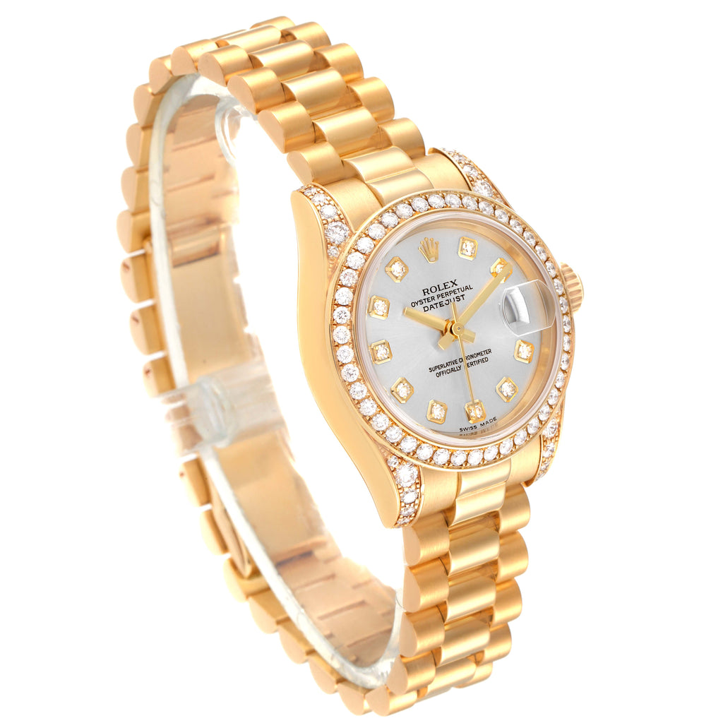 Rolex President Yellow Gold Diamond Dial Bezel Lugs Watch 179158 Box Papers
