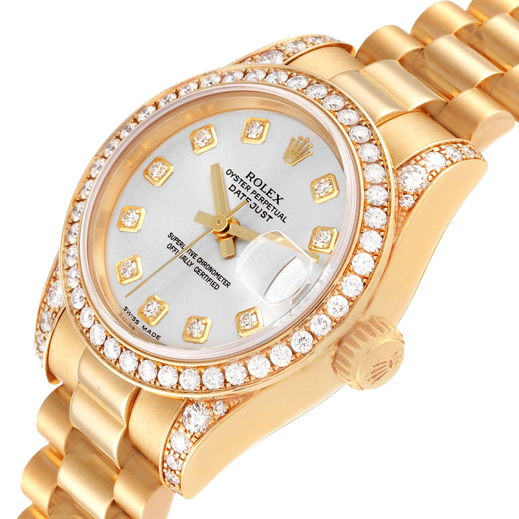 Rolex President Yellow Gold Diamond Dial Bezel Lugs Watch 179158 Box Papers