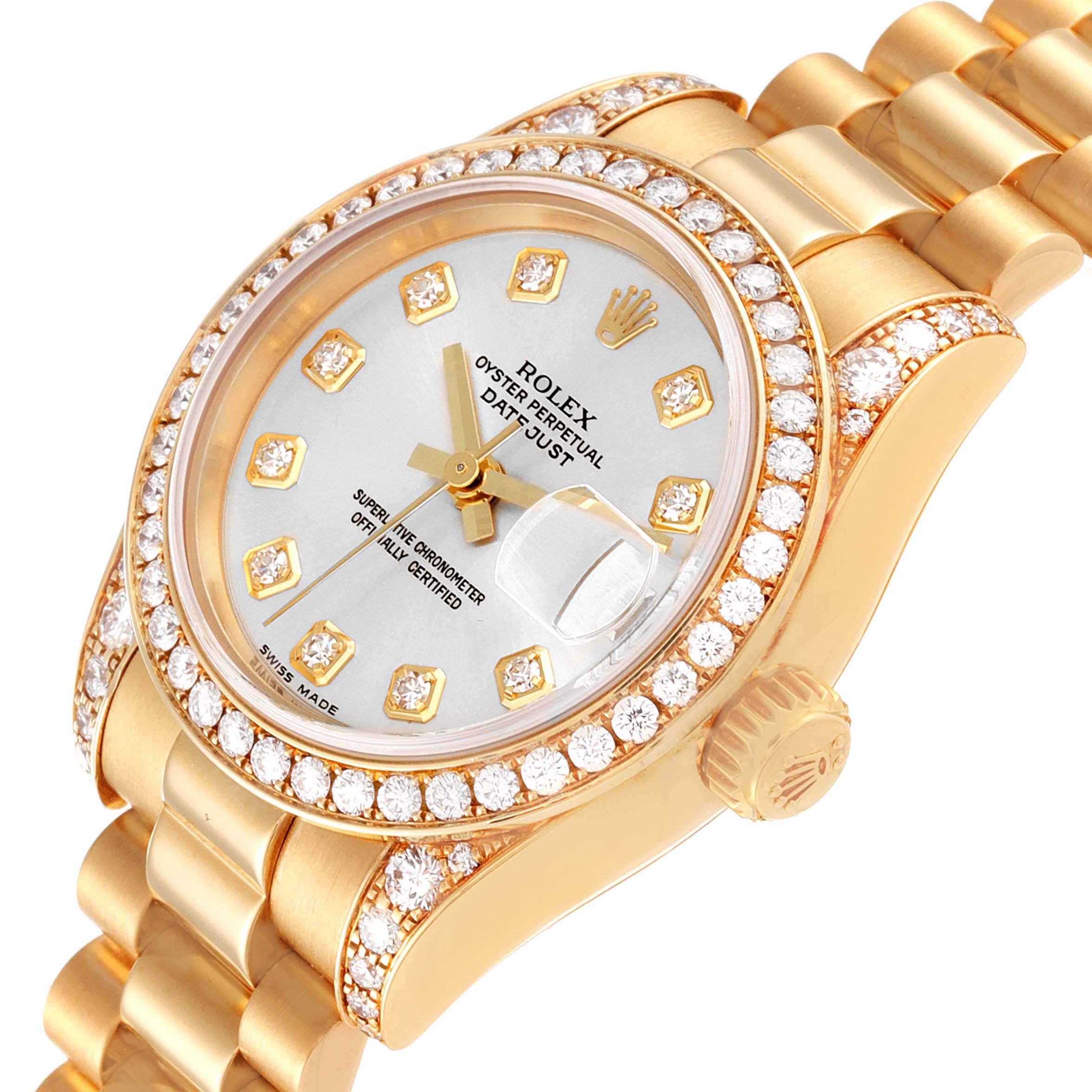 Rolex President Yellow Gold Diamond Dial Bezel Lugs Watch 179158 Box Papers