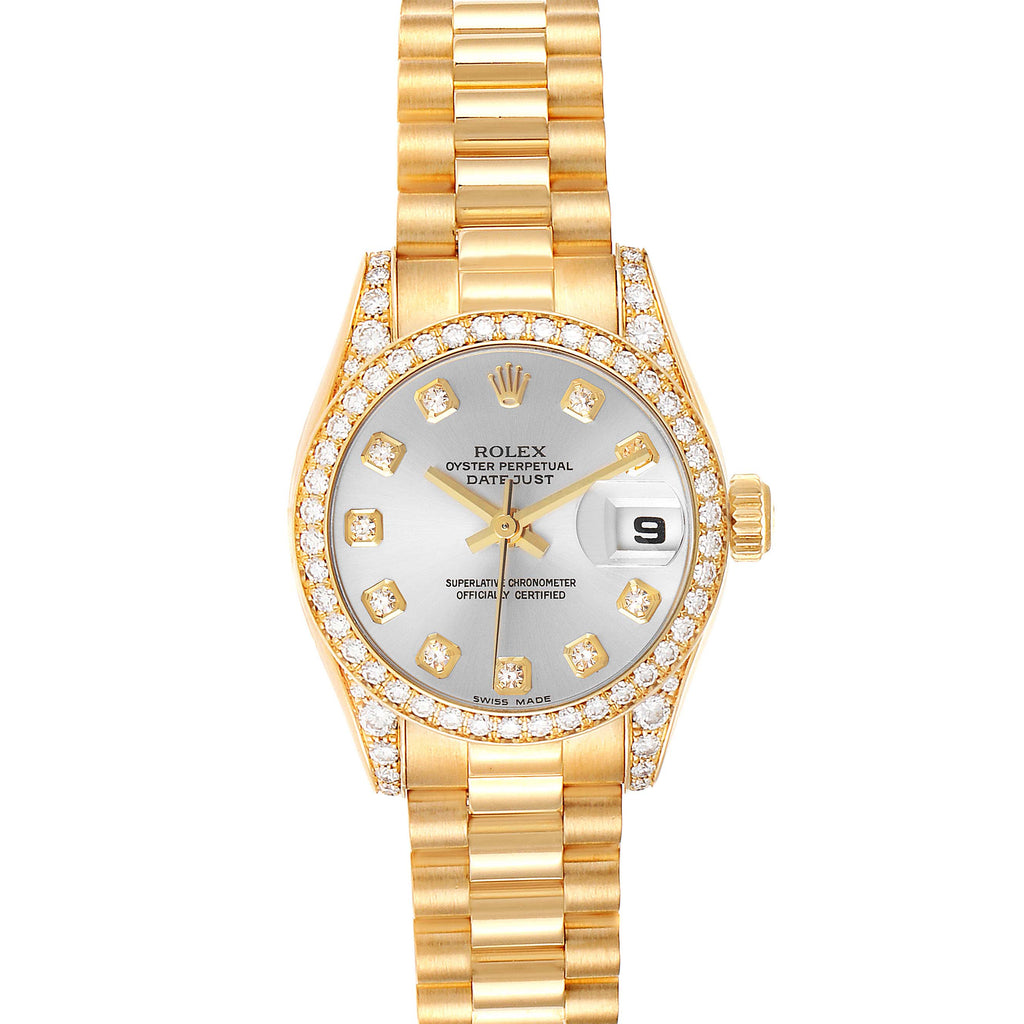 Rolex President Yellow Gold Diamond Dial Bezel Lugs Watch 179158 Box Papers
