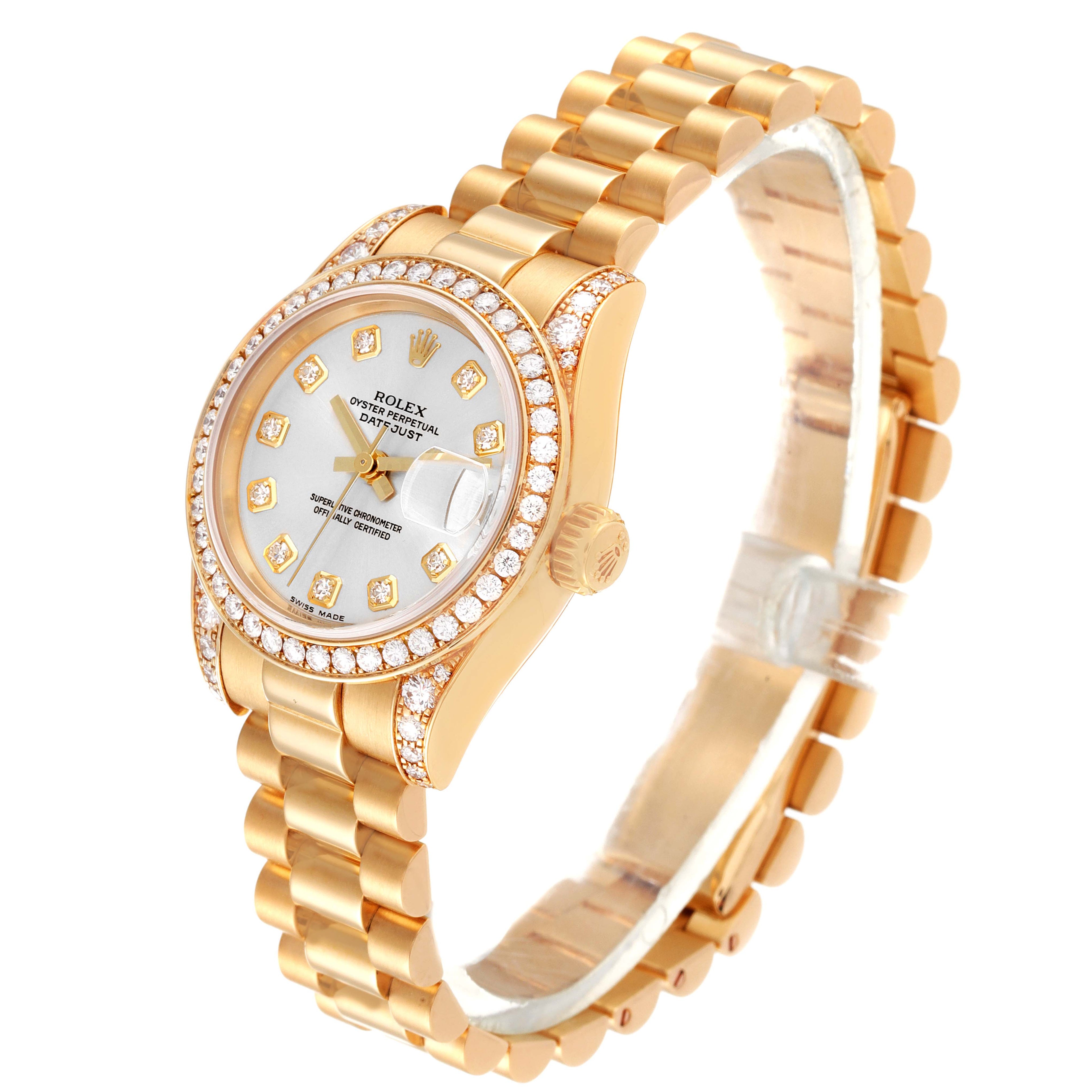Rolex President Yellow Gold Diamond Dial Bezel Lugs Watch 179158 Box Papers