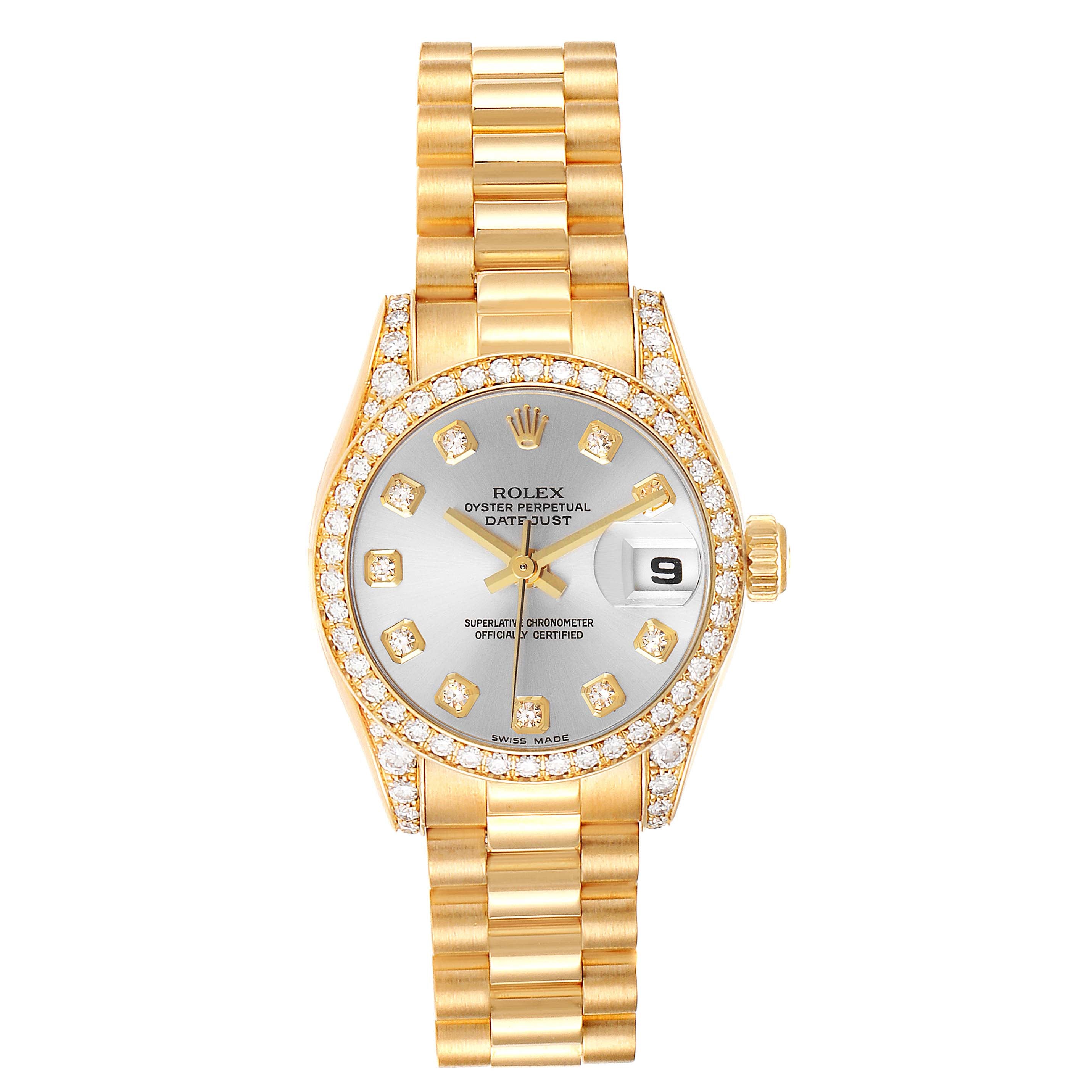 Rolex President Yellow Gold Diamond Dial Bezel Lugs Watch 179158 Box Papers