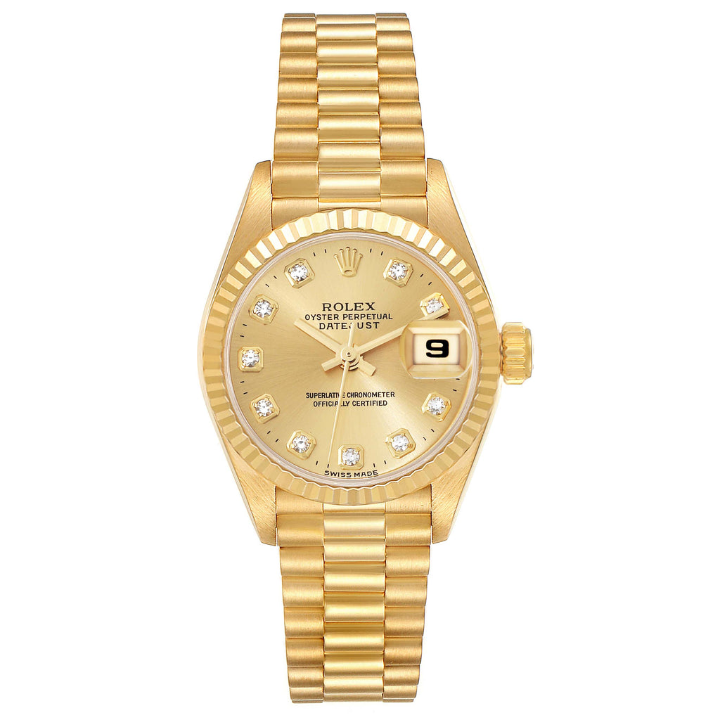 Rolex President Yellow Gold Diamond Dial Ladies Watch 69178 Box Papers