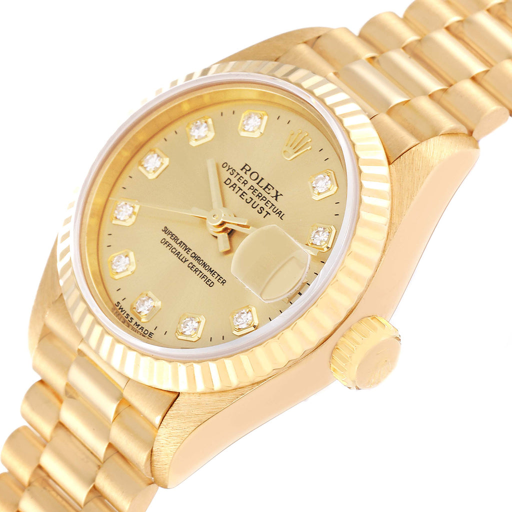 Rolex President Yellow Gold Diamond Dial Ladies Watch 69178 Box Papers