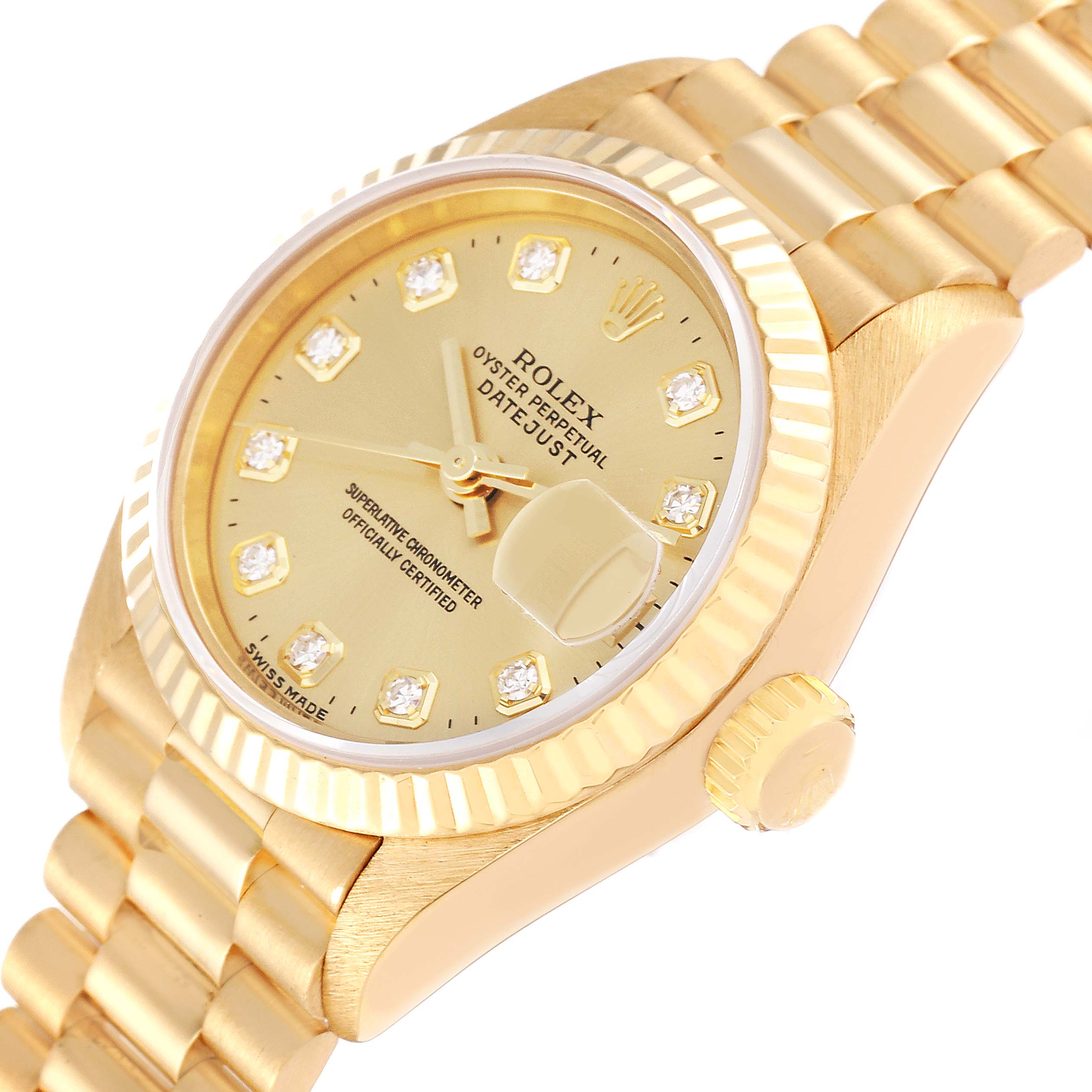 Rolex President Yellow Gold Diamond Dial Ladies Watch 69178 Box Papers