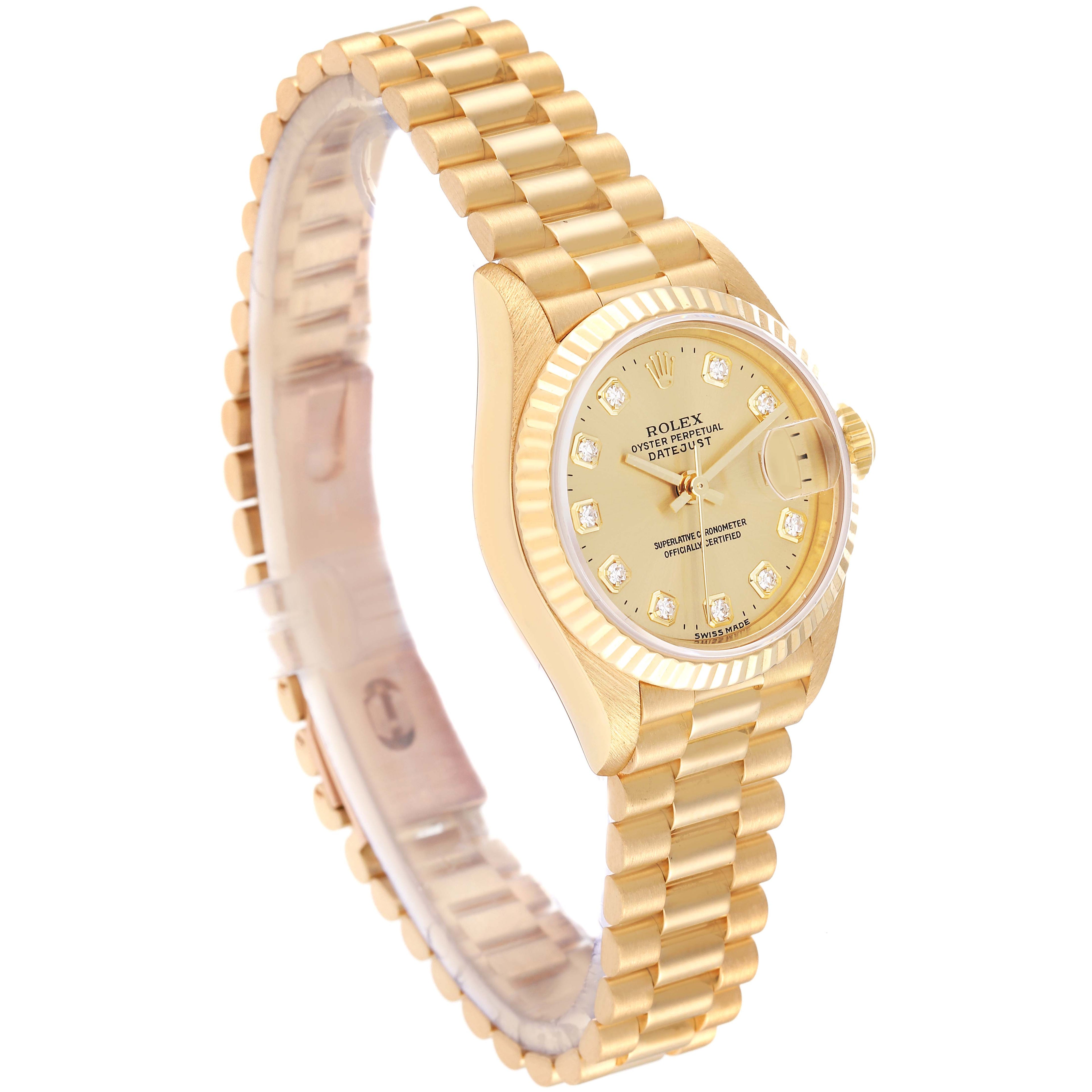 Rolex President Yellow Gold Diamond Dial Ladies Watch 69178 Box Papers