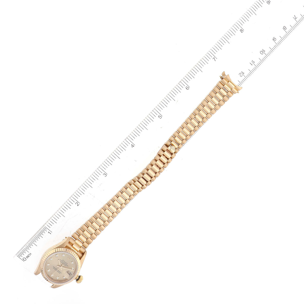 Rolex President Yellow Gold Diamond Dial Ladies Watch 69178 Box Papers