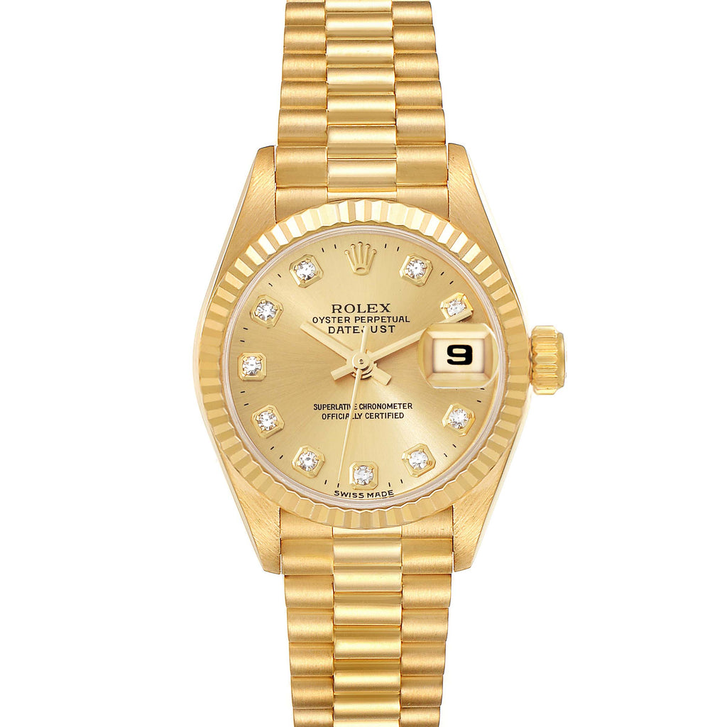Rolex President Yellow Gold Diamond Dial Ladies Watch 69178 Box Papers