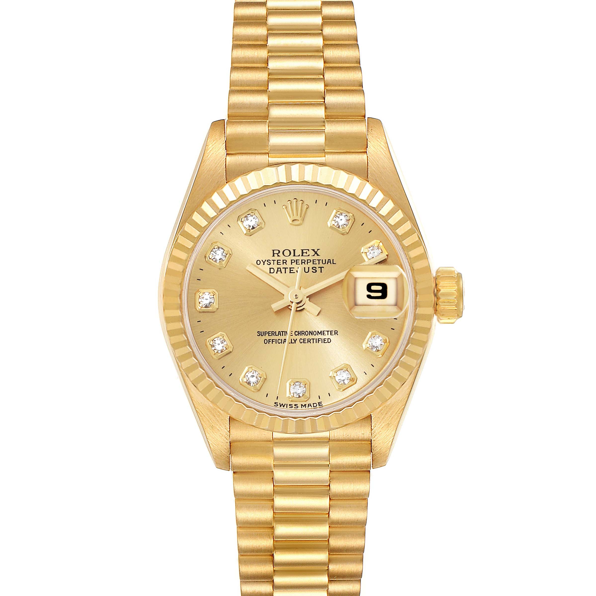 Rolex President Yellow Gold Diamond Dial Ladies Watch 69178 Box Papers