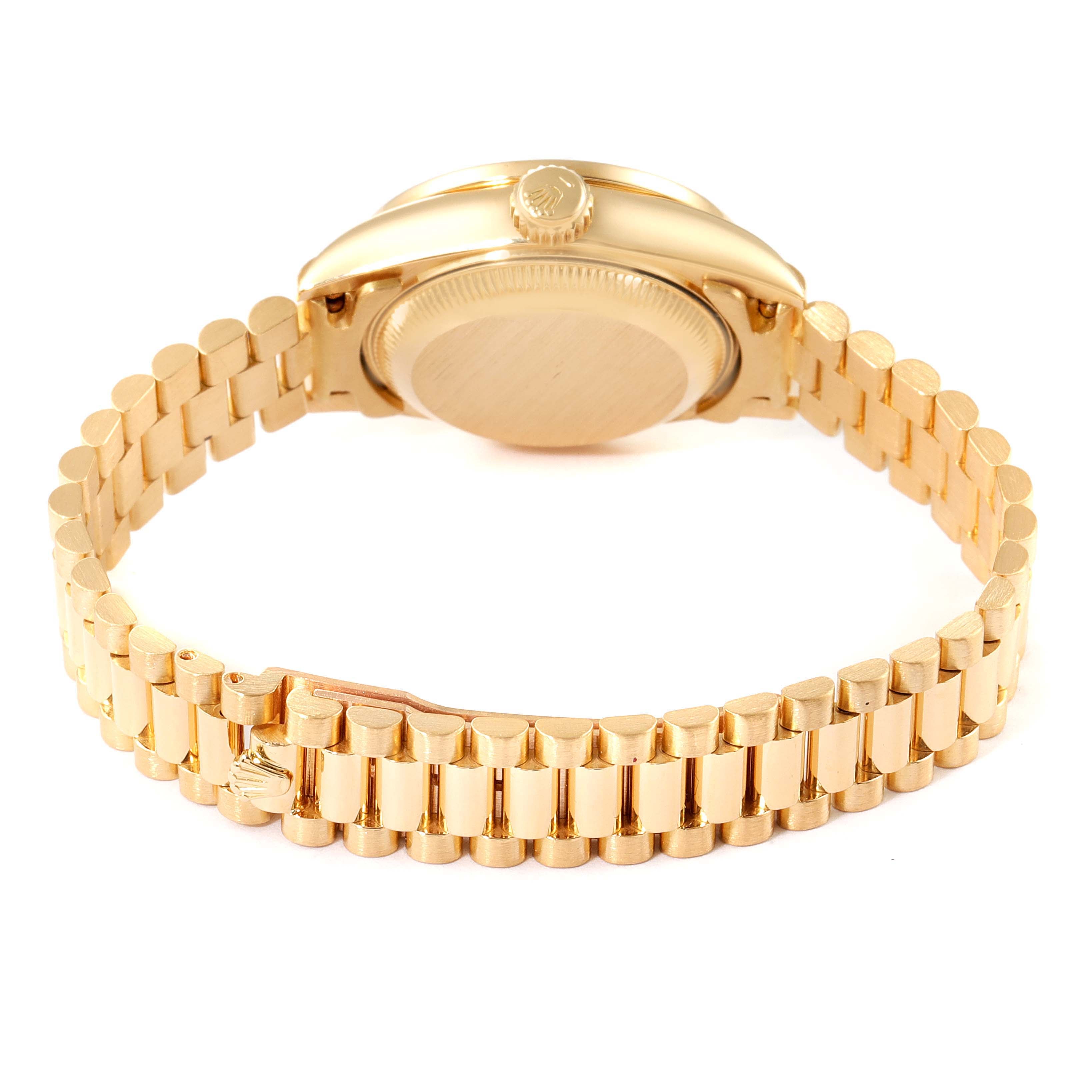 Rolex President Yellow Gold Diamond Rubies Ladies Watch 69158 Box Papers