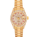 Rolex President Yellow Gold Diamond Rubies Ladies Watch 69158 Box Papers