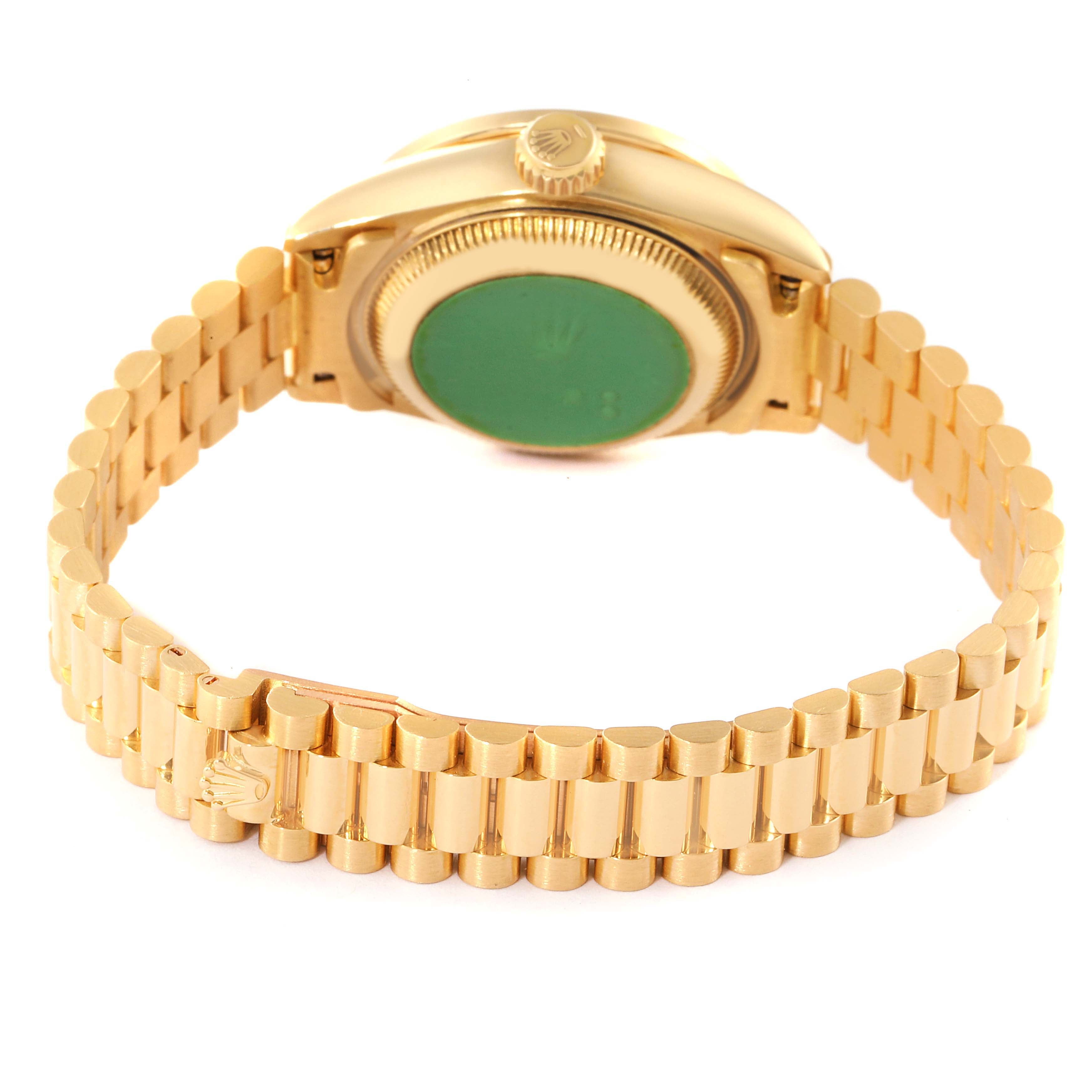 Rolex President Yellow Gold Diamond Ruby Ladies Watch 69198 Box Papers