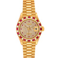 Rolex President Yellow Gold Diamond Ruby Ladies Watch 69198 Box Papers