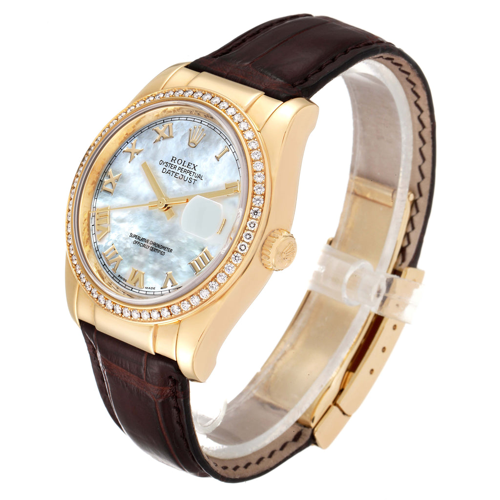 Rolex Datejust Yellow Gold Mother of Pearl Diamond Mens Watch 116188 Box Card