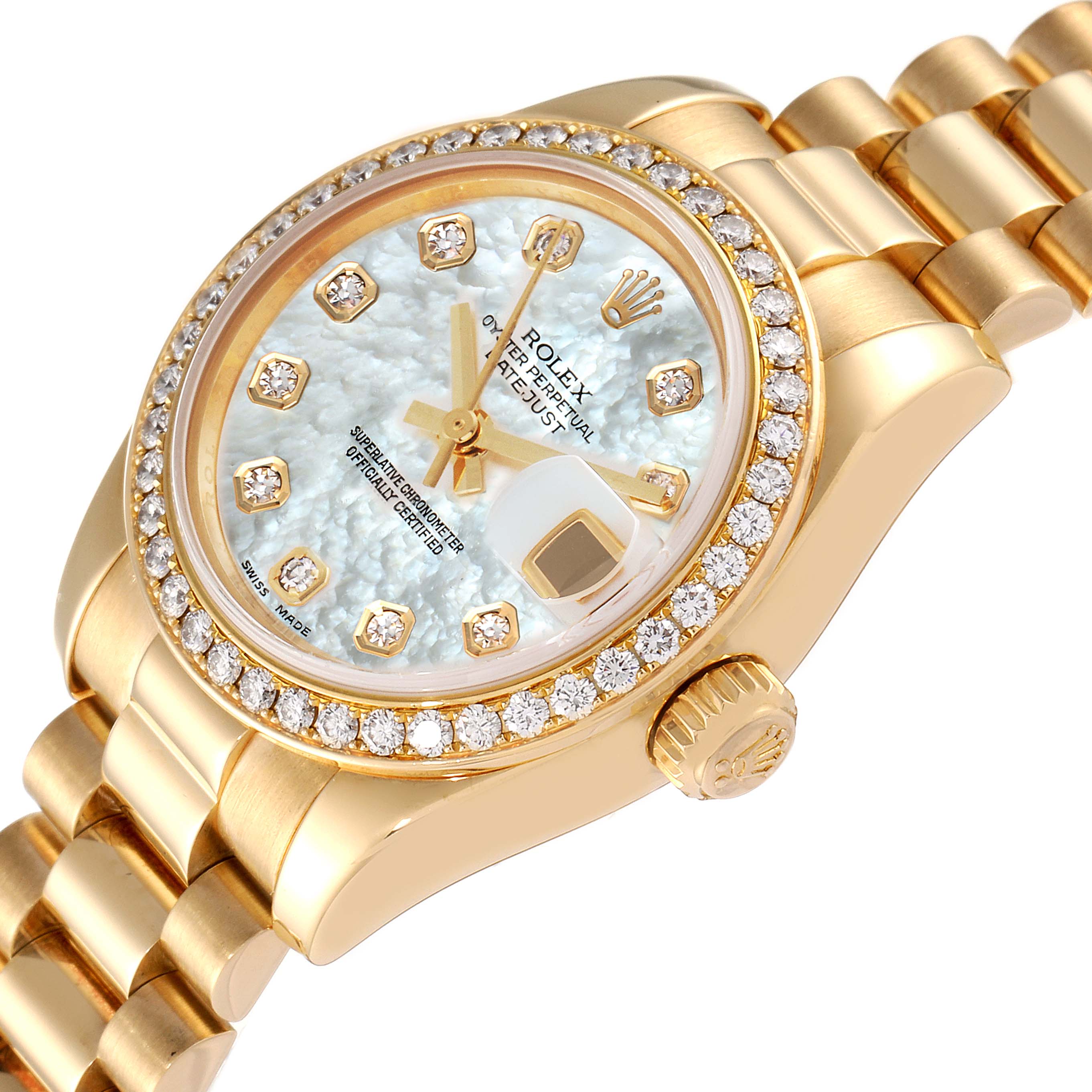 Rolex President Yellow Gold MOP Diamond Ladies Watch 179138 Box Card