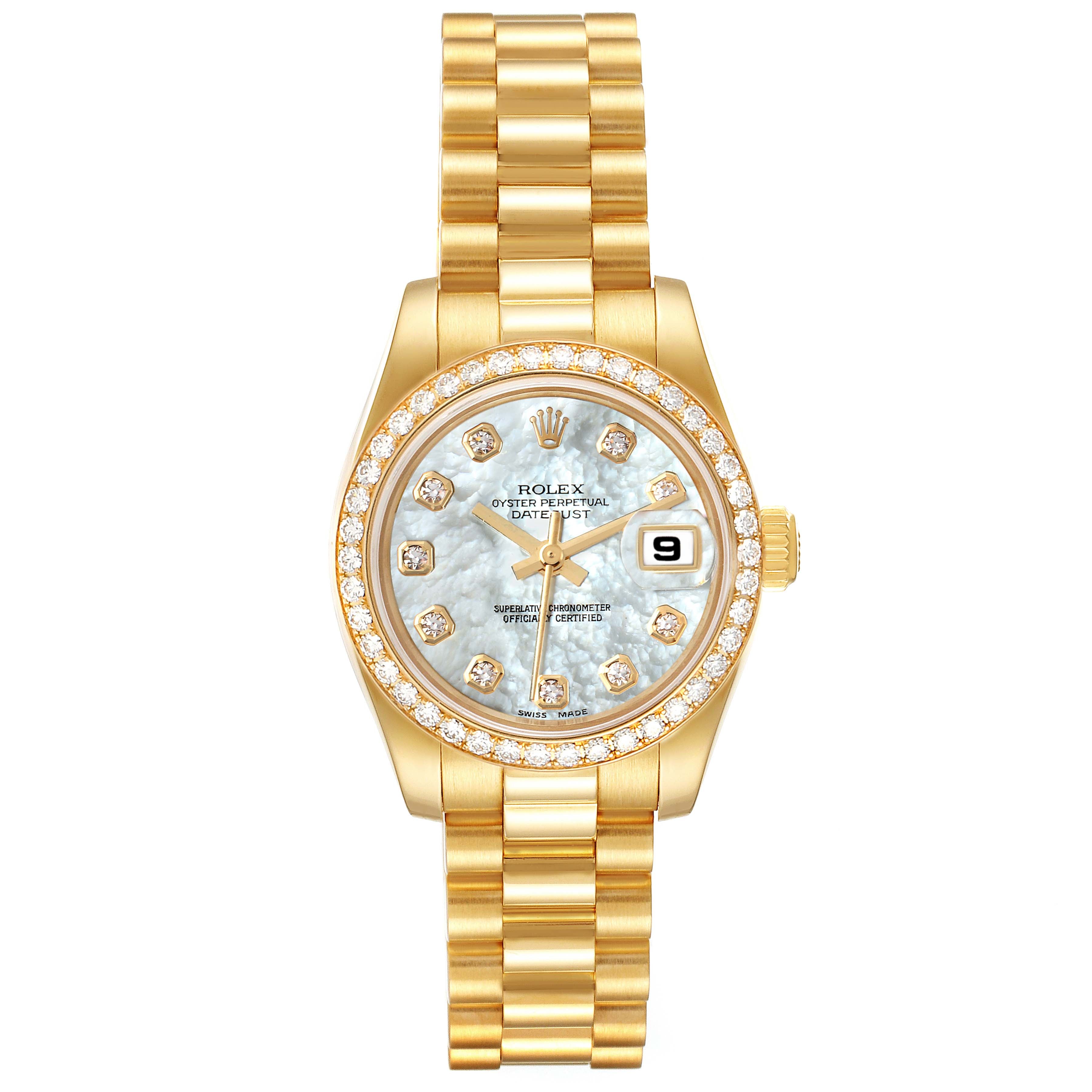 Rolex President Yellow Gold MOP Diamond Ladies Watch 179138 Box Card