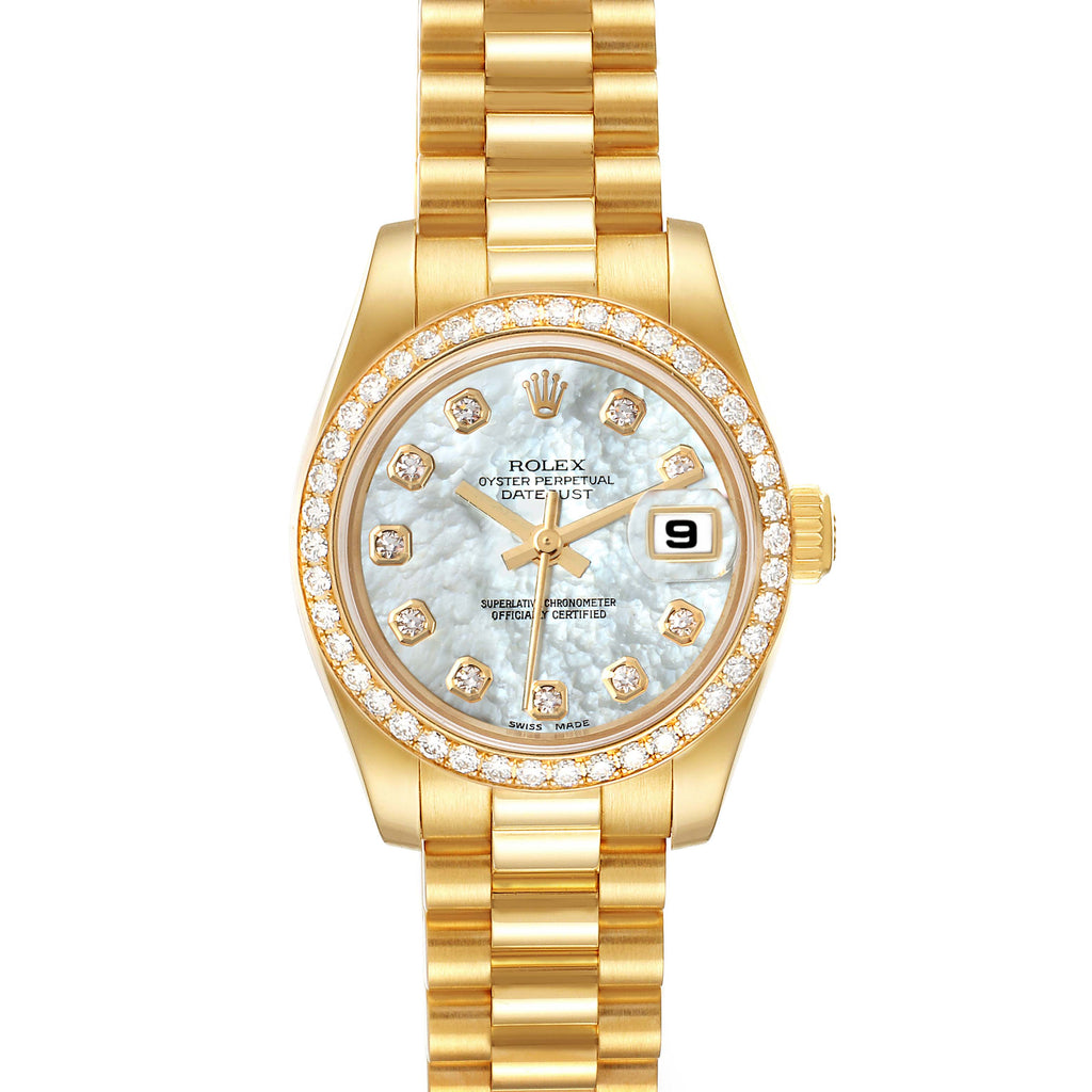 Rolex President Yellow Gold MOP Diamond Ladies Watch 179138 Box Card