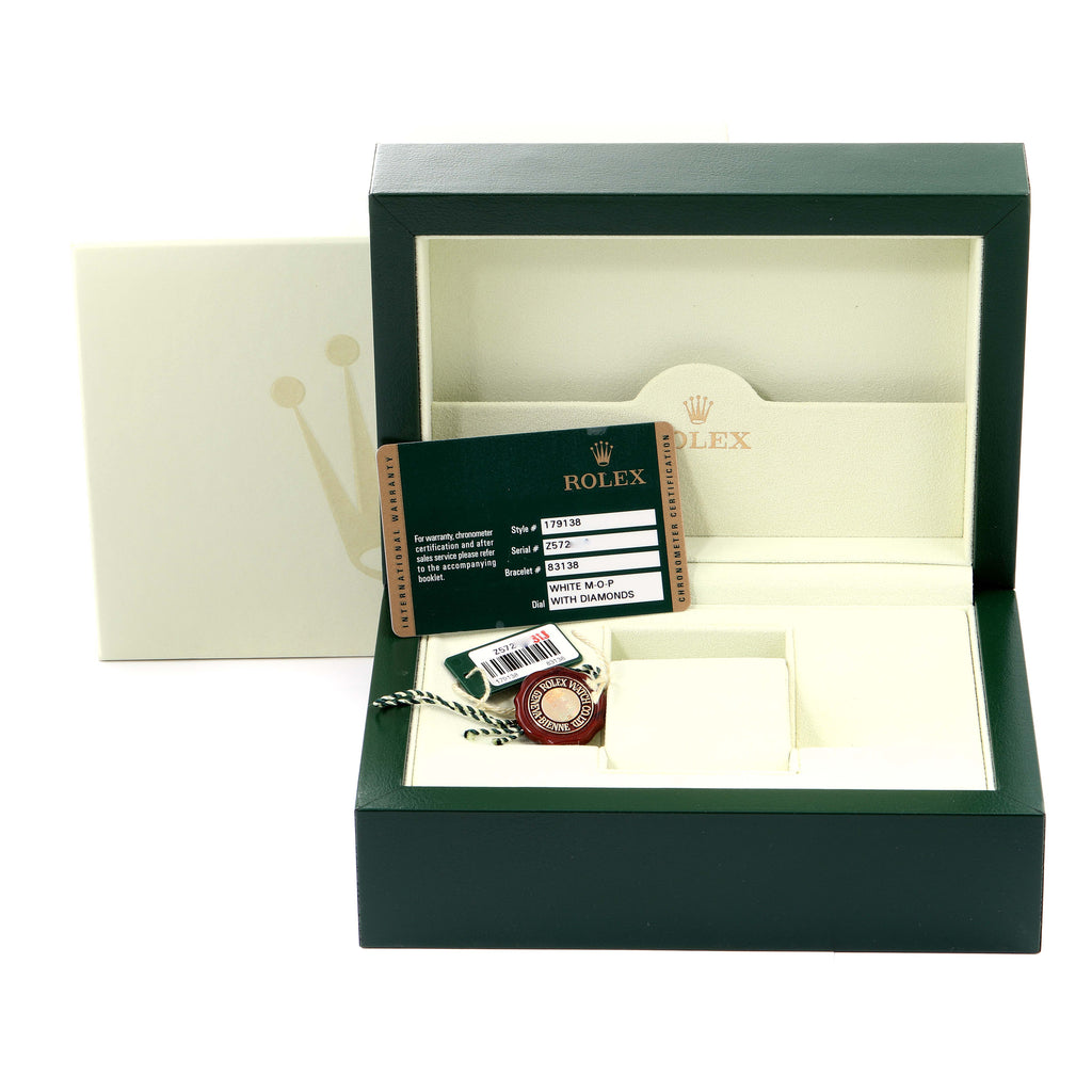 Rolex President Yellow Gold MOP Diamond Ladies Watch 179138 Box Card