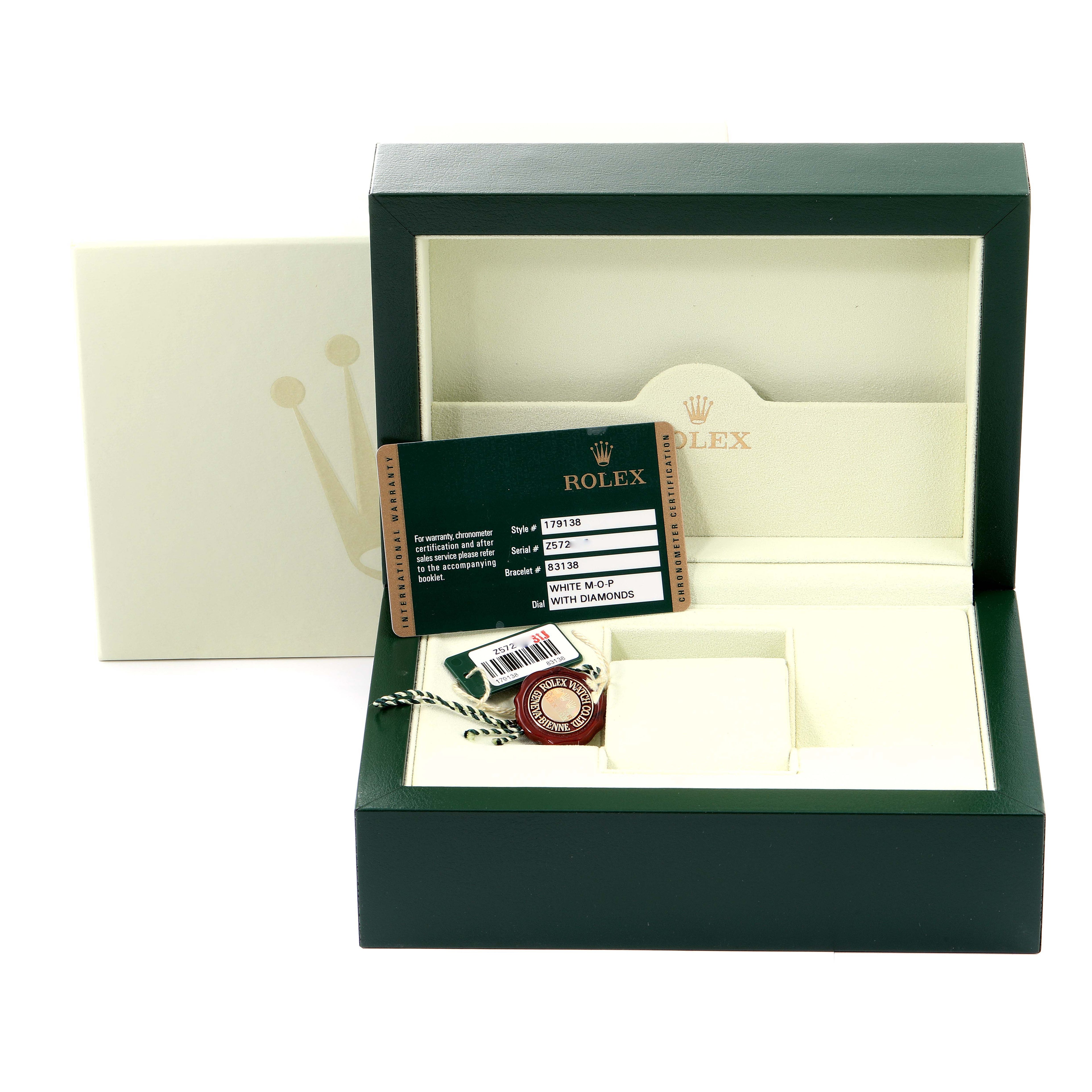 Rolex President Yellow Gold MOP Diamond Ladies Watch 179138 Box Card