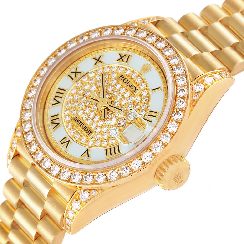 Rolex President Yellow Gold MOP Diamond Ladies Watch 69158