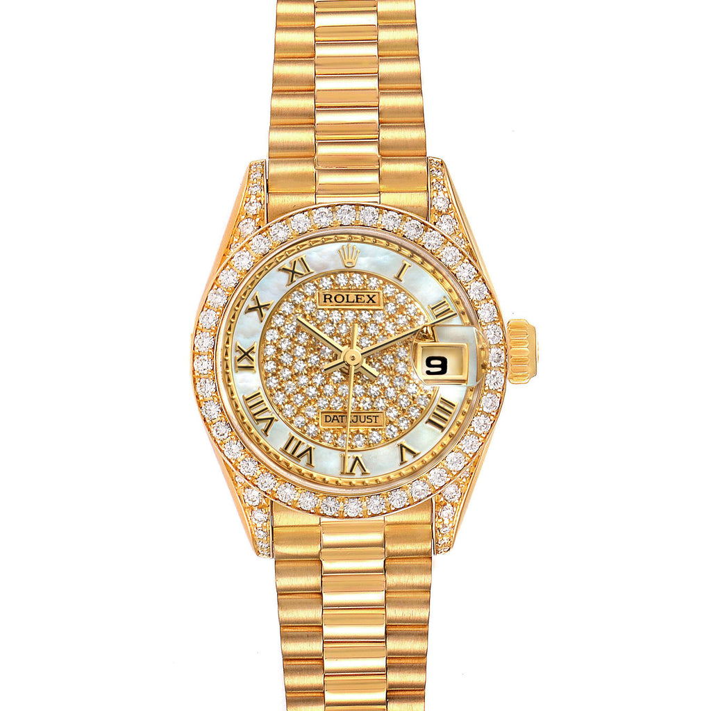 Rolex President Yellow Gold MOP Diamond Ladies Watch 69158