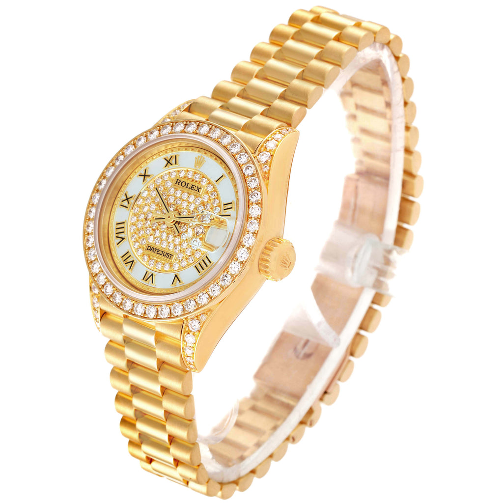 Rolex President Yellow Gold MOP Diamond Ladies Watch 69158
