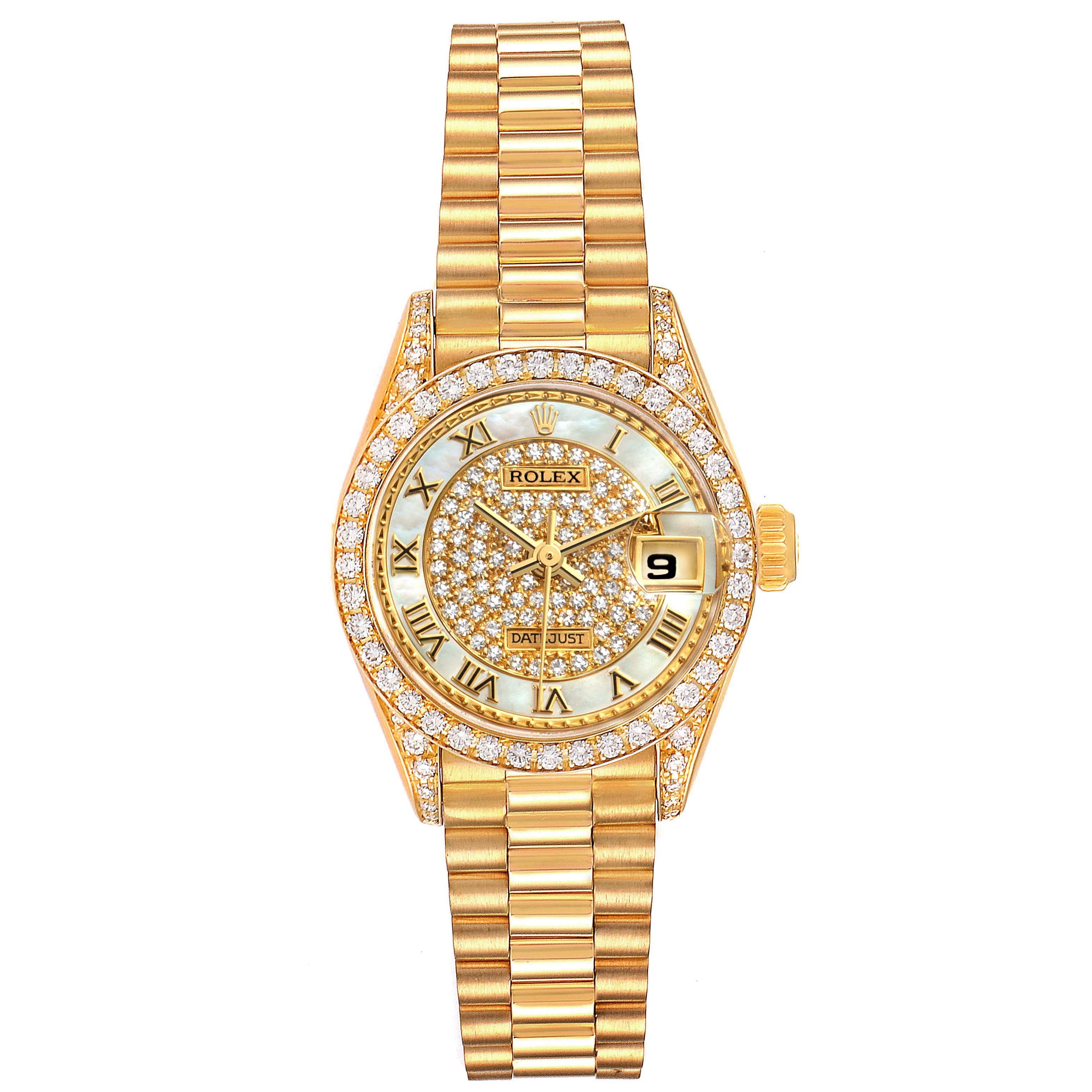 Rolex President Yellow Gold MOP Diamond Ladies Watch 69158