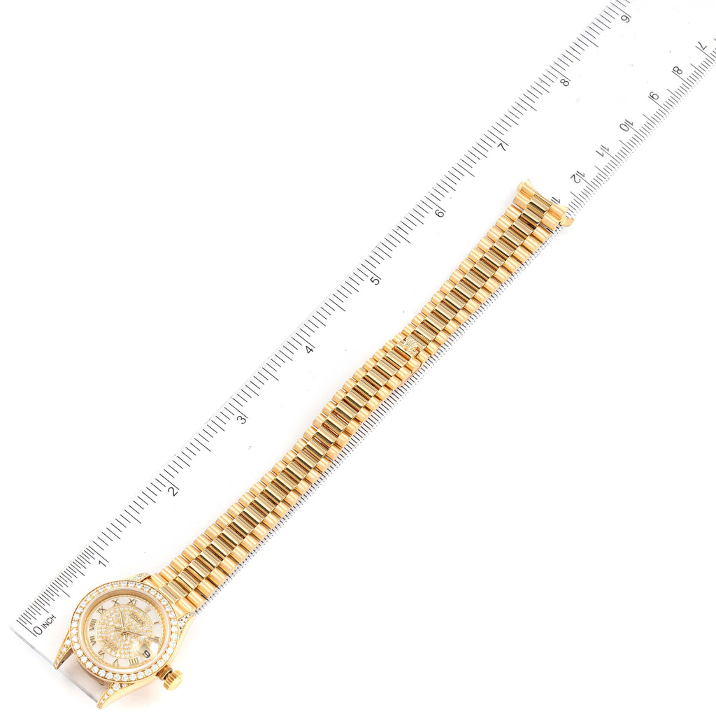 Rolex President Yellow Gold MOP Diamond Ladies Watch 69158 Box Papers