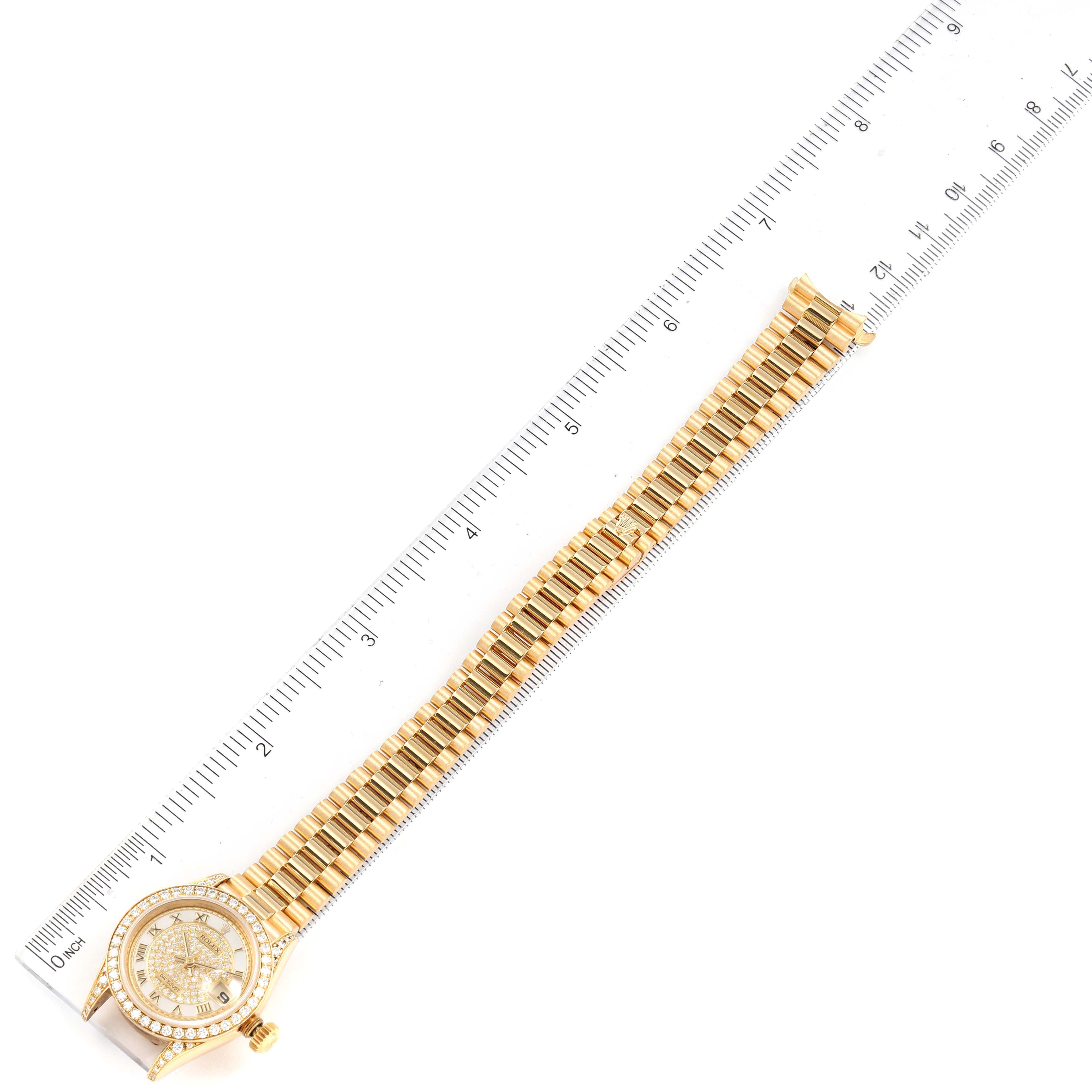 Rolex President Yellow Gold MOP Diamond Ladies Watch 69158 Box Papers