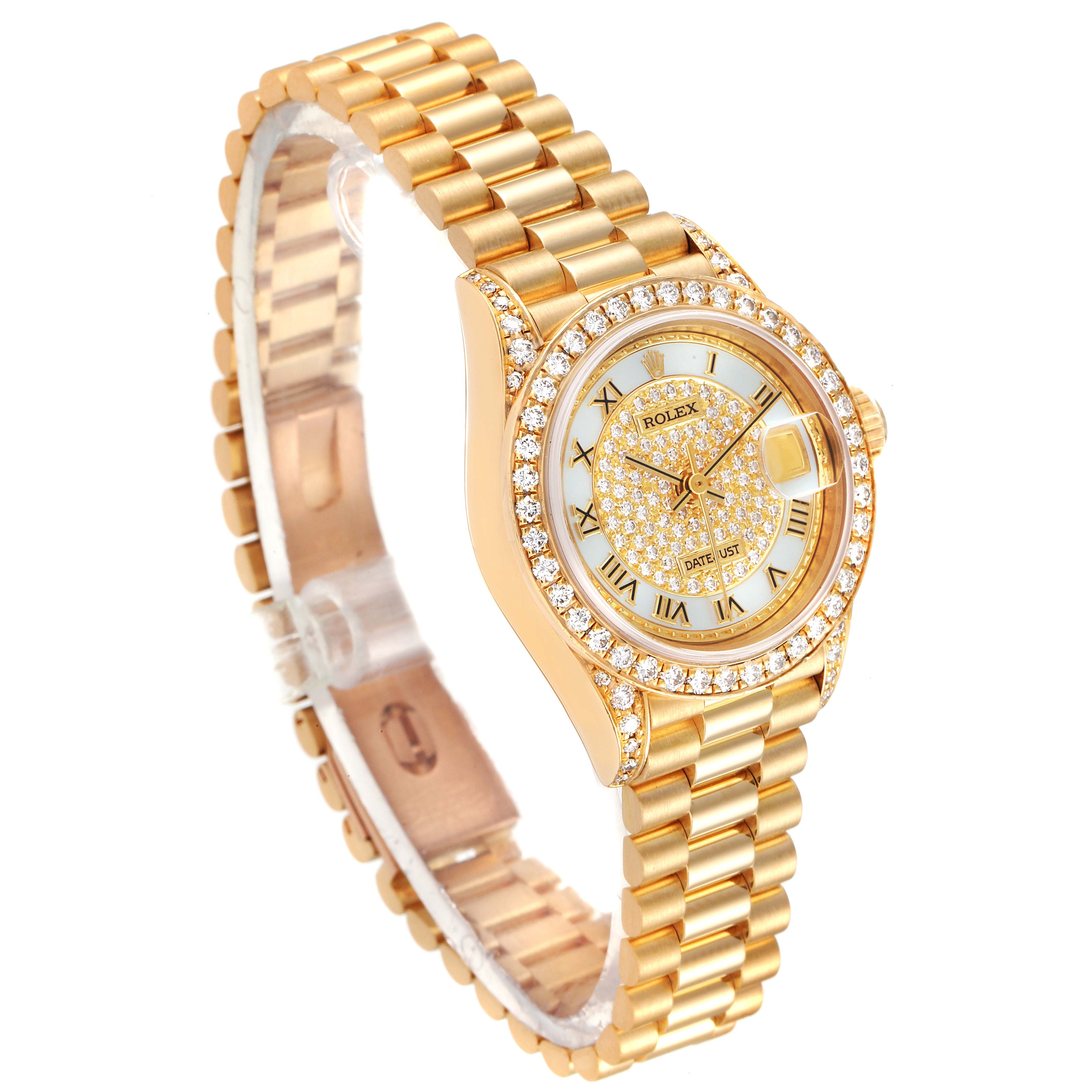 Rolex President Yellow Gold MOP Diamond Ladies Watch 69158 Box Papers