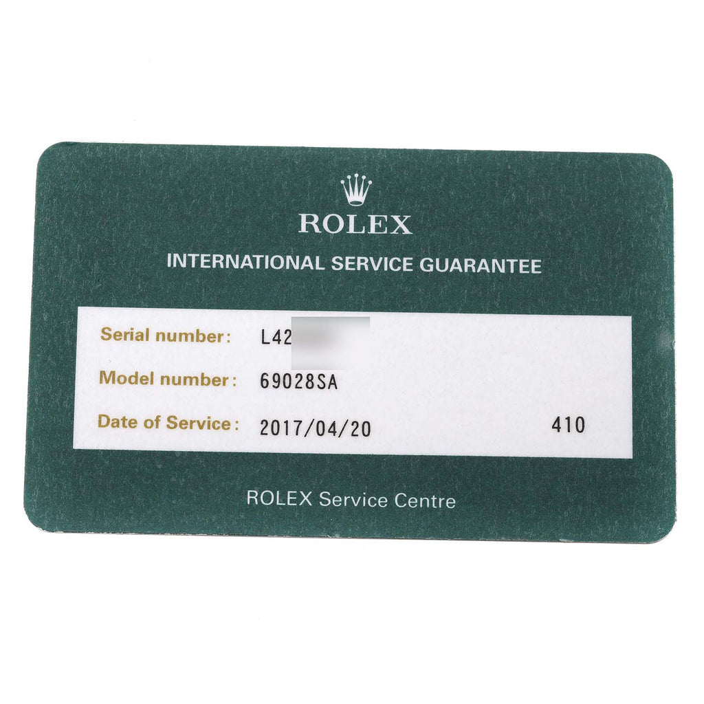 Rolex President Yellow Gold Mother of Pearl Diamond Sapphire Ladies Watch 69028 Box Service Card