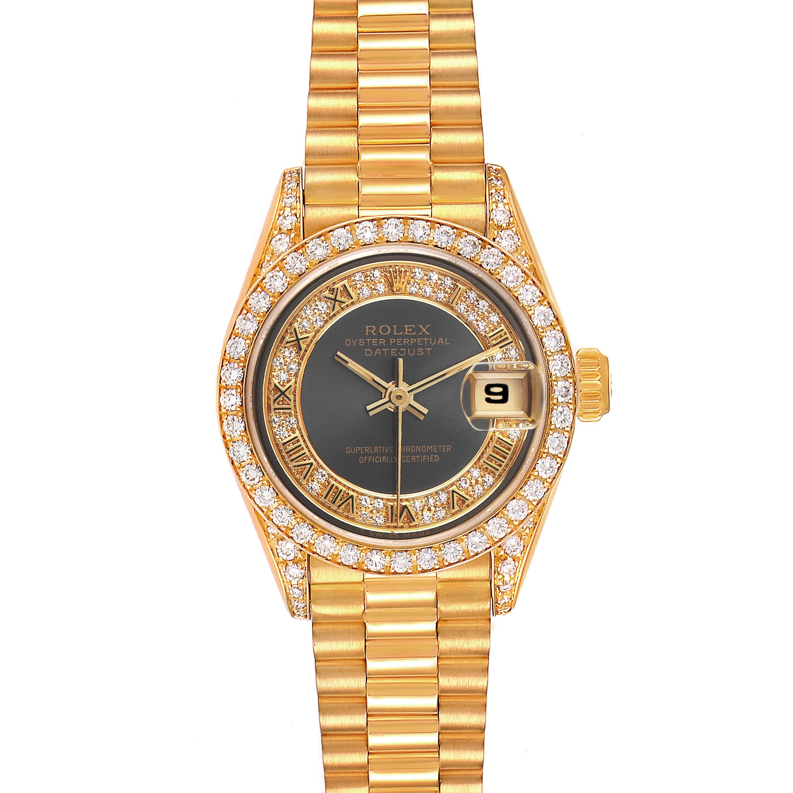 Rolex President Yellow Gold Myriad Diamond Ladies Watch 69158