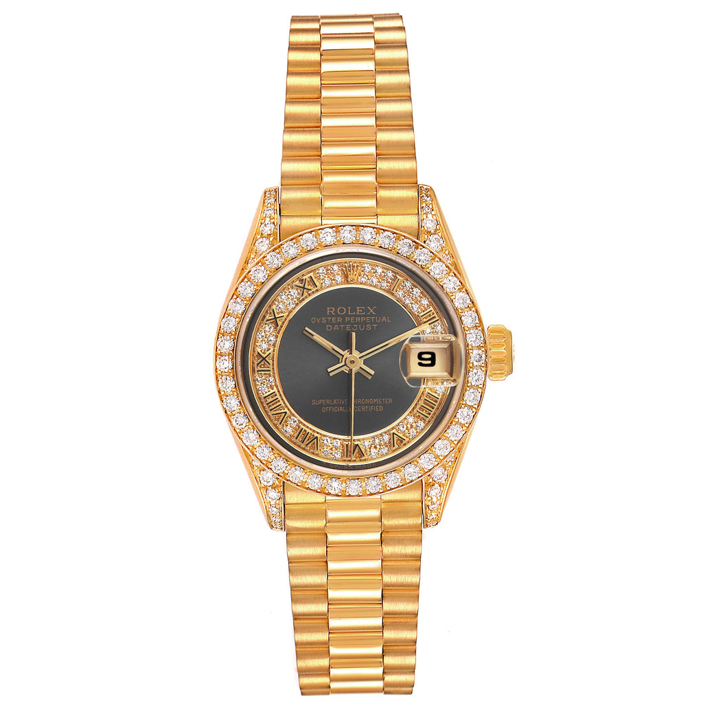 Rolex President Yellow Gold Myriad Diamond Ladies Watch 69158