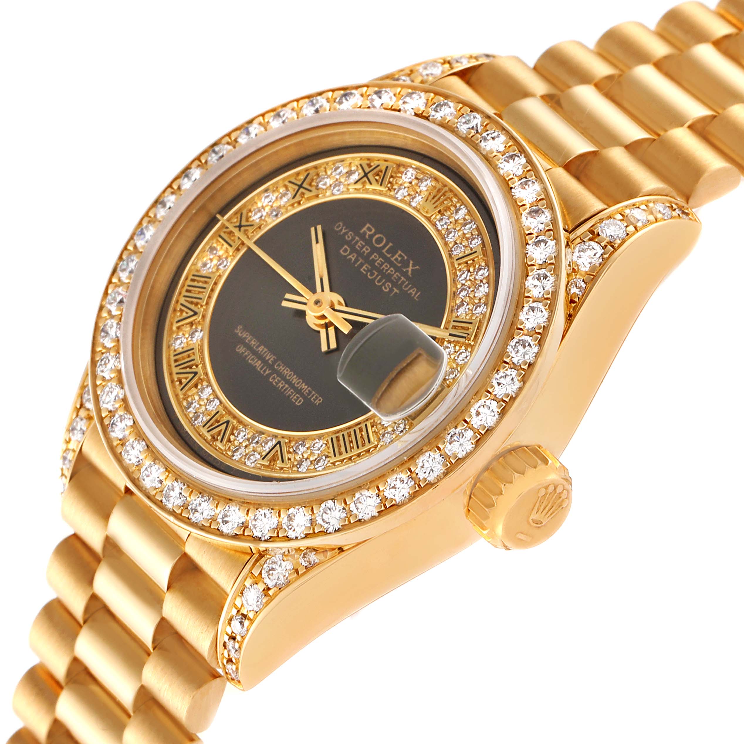 Rolex President Yellow Gold Myriad Diamond Ladies Watch 69158