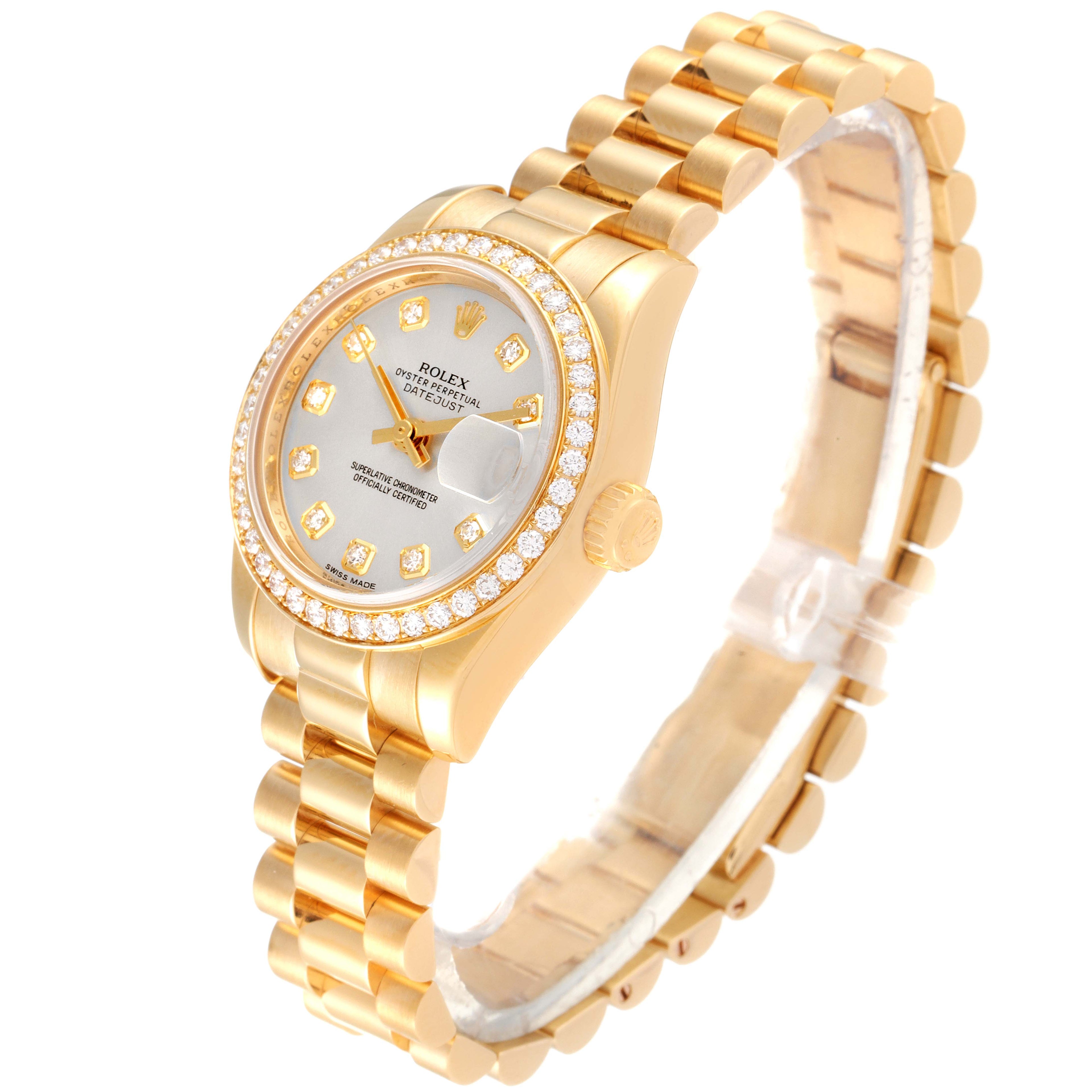 Rolex President Yellow Gold Silver Dial Diamond Ladies Watch 179138