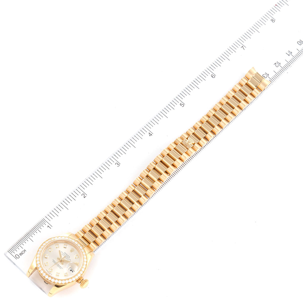 Rolex President Yellow Gold Silver Dial Diamond Ladies Watch 179138