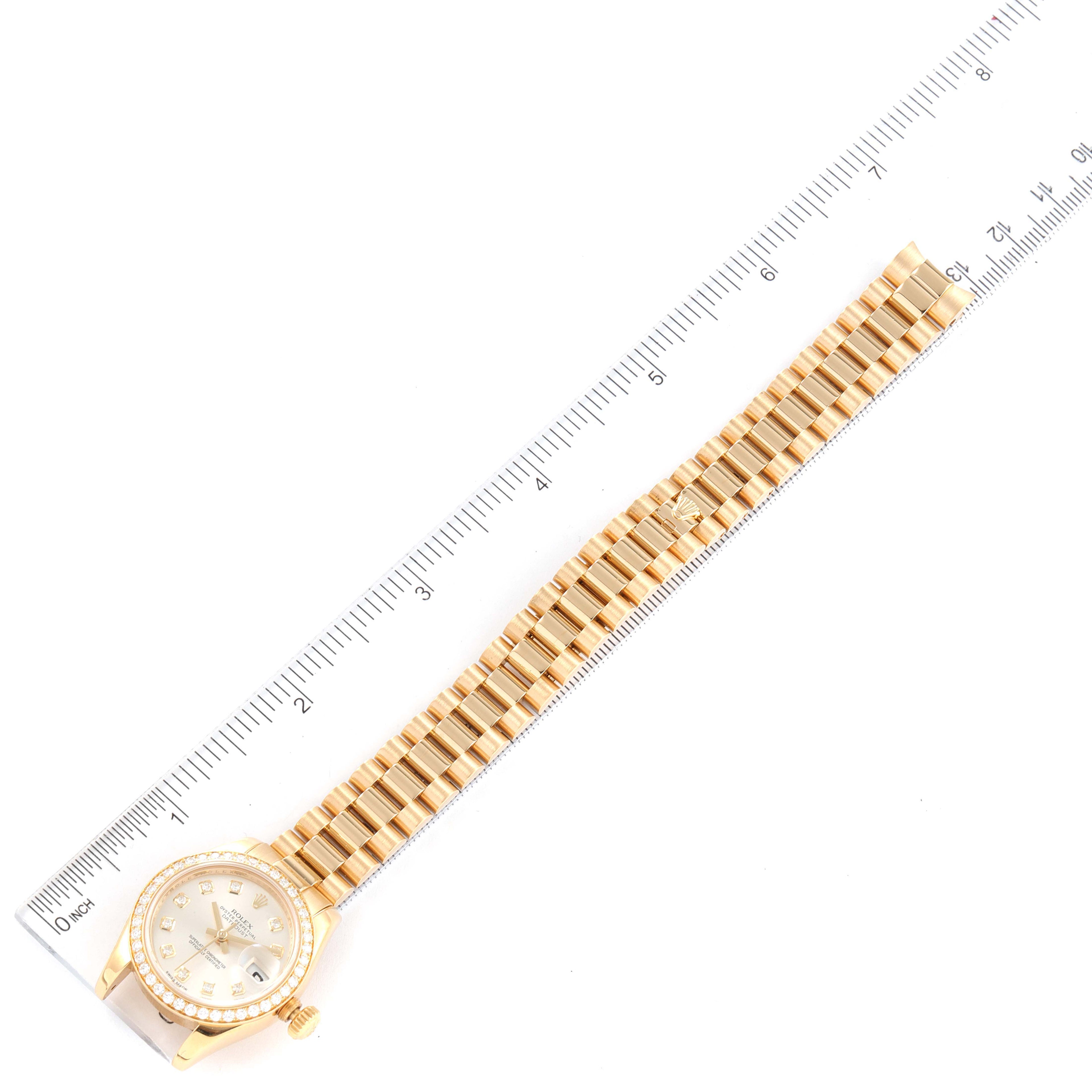 Rolex President Yellow Gold Silver Dial Diamond Ladies Watch 179138