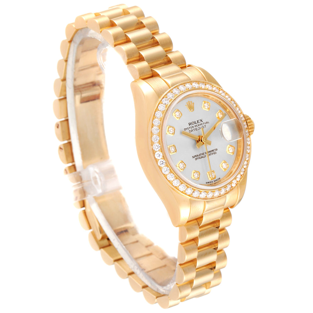 Rolex President Yellow Gold Silver Dial Diamond Ladies Watch 179138