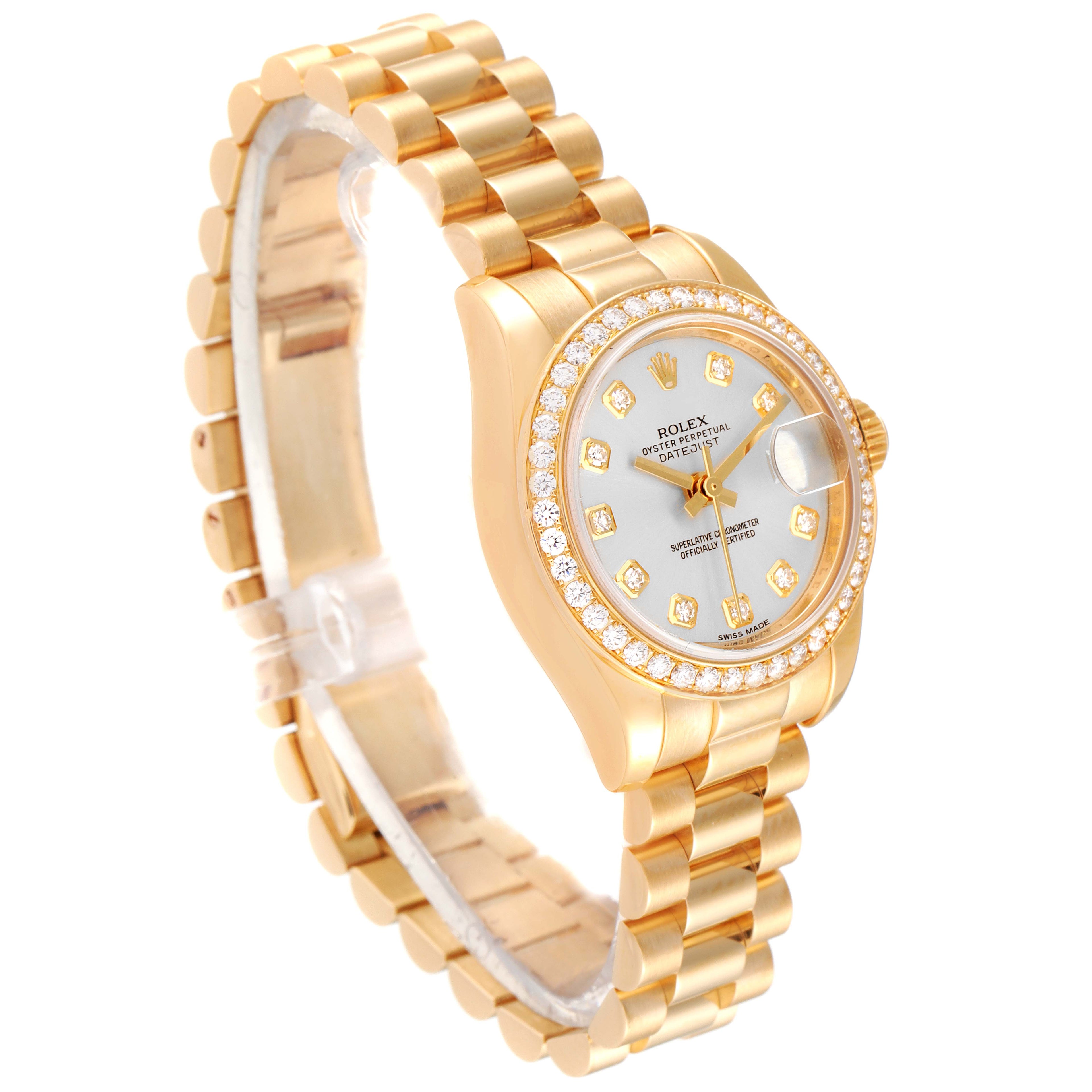 Rolex President Yellow Gold Silver Dial Diamond Ladies Watch 179138