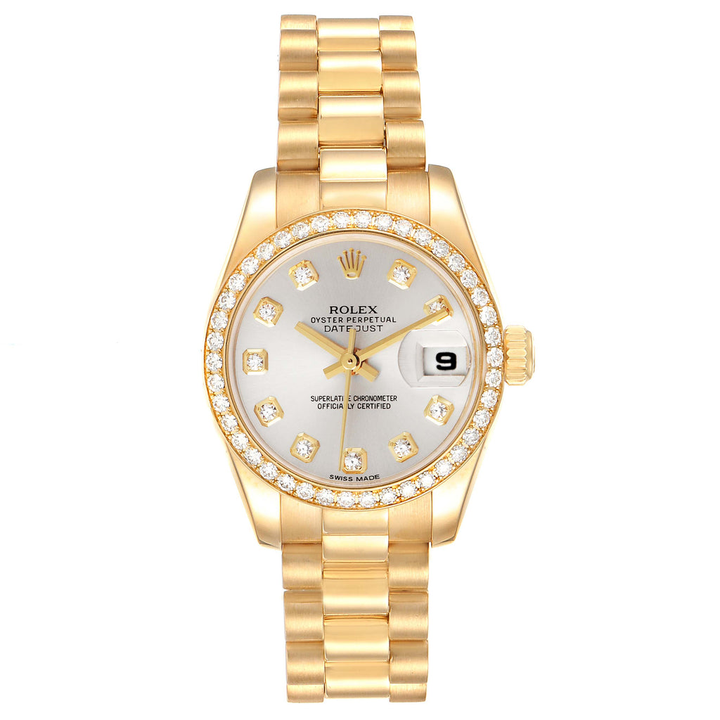 Rolex President Yellow Gold Silver Dial Diamond Ladies Watch 179138