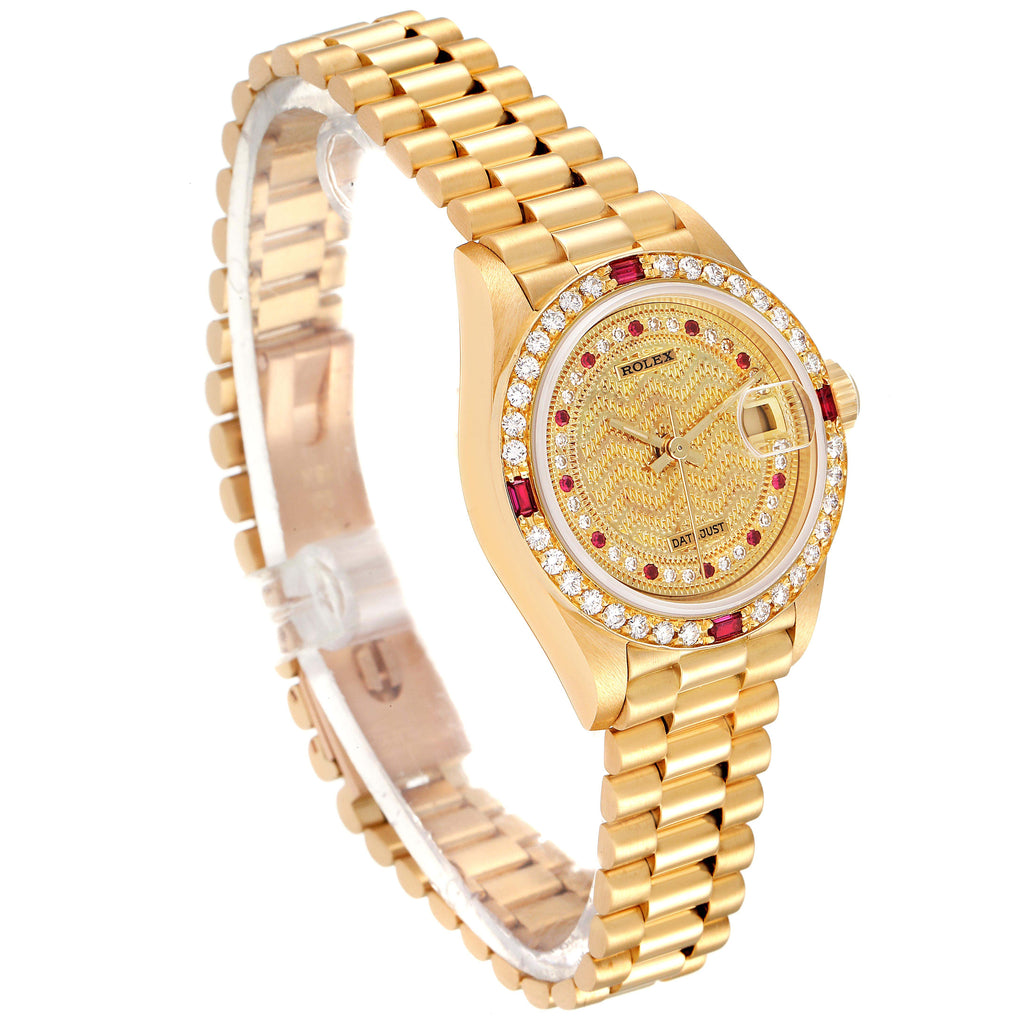 Rolex President Yellow Gold String Missoni Dial Diamond Ruby Missoni Dial Watch 69068