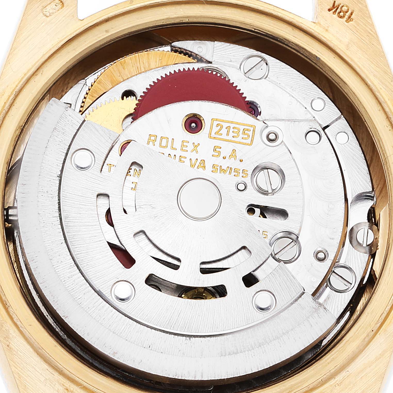 Rolex President Yellow Gold String Diamond Ruby Dial Ladies Watch 69158