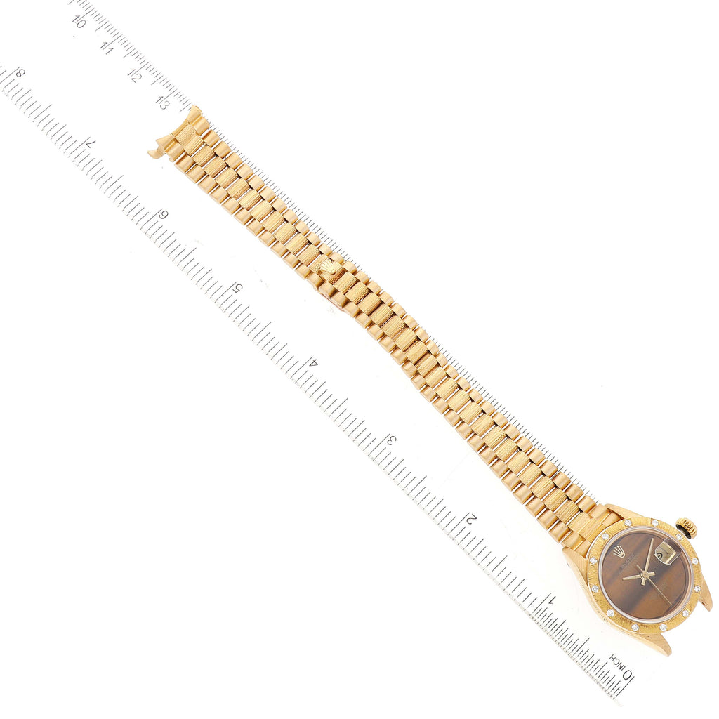 Rolex President Yellow Gold Tiger Eye Dial Diamond Ladies Watch 69288