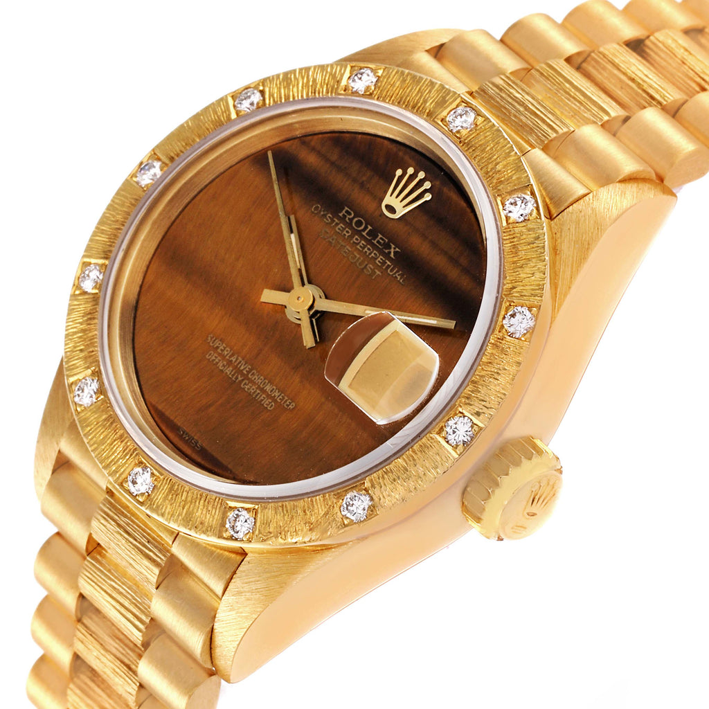 Rolex President Yellow Gold Tiger Eye Dial Diamond Ladies Watch 69288