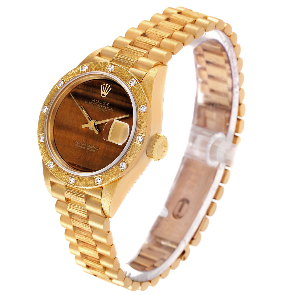 Rolex President Yellow Gold Tiger Eye Dial Diamond Ladies Watch 69288
