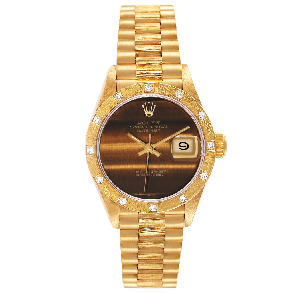 Rolex President Yellow Gold Tiger Eye Dial Diamond Ladies Watch 69288